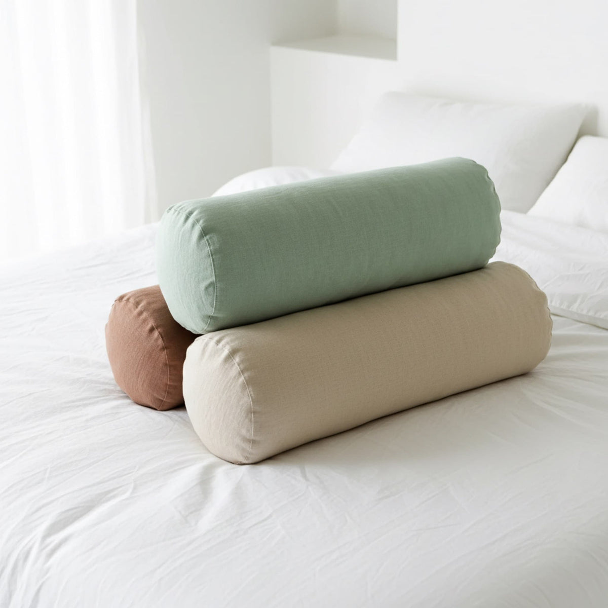 Linen Bolster Pillow Cover With Zipper, Linen Bolster Cover