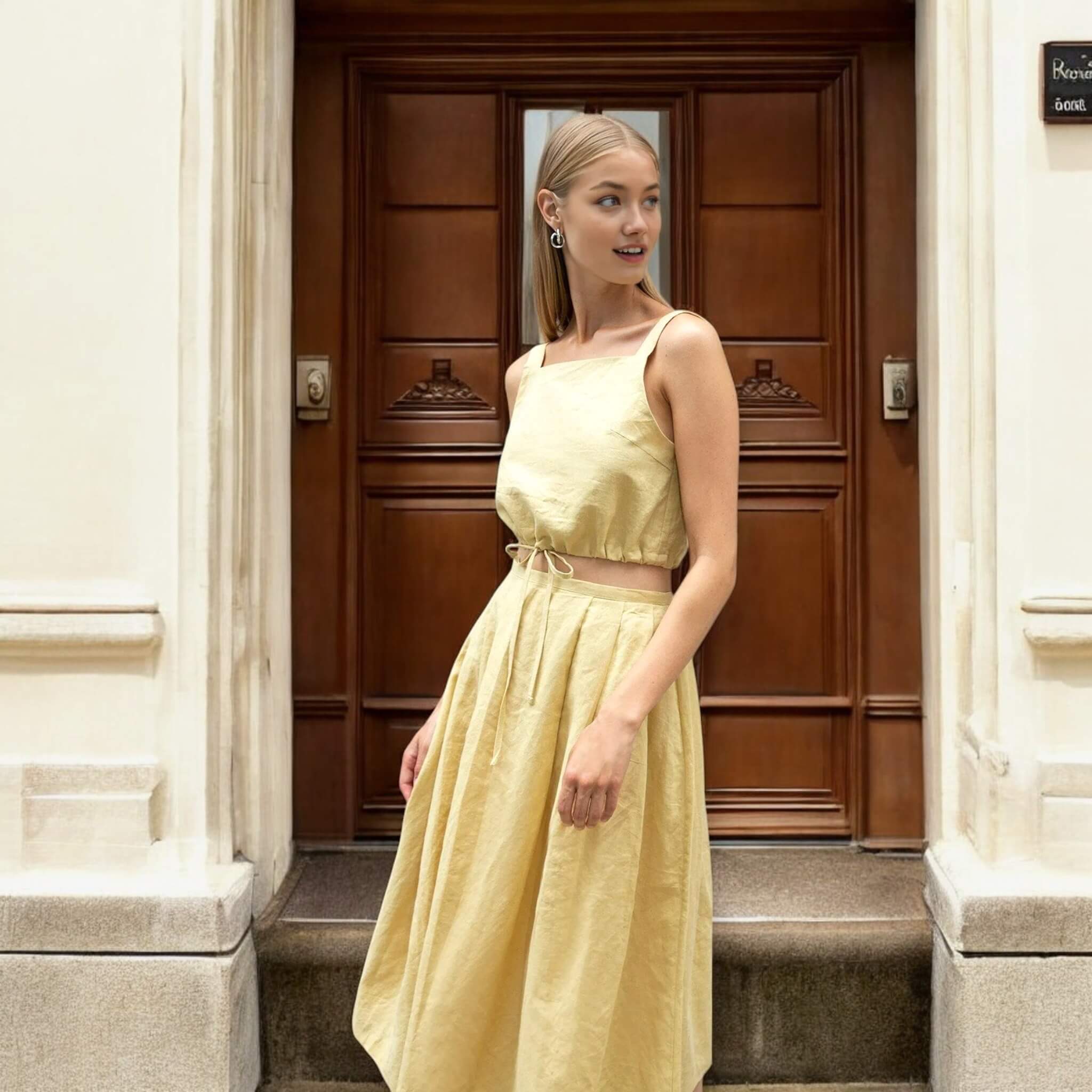 A Line Linen Midi Skirt, High Waisted Voluminous Midi Skirt