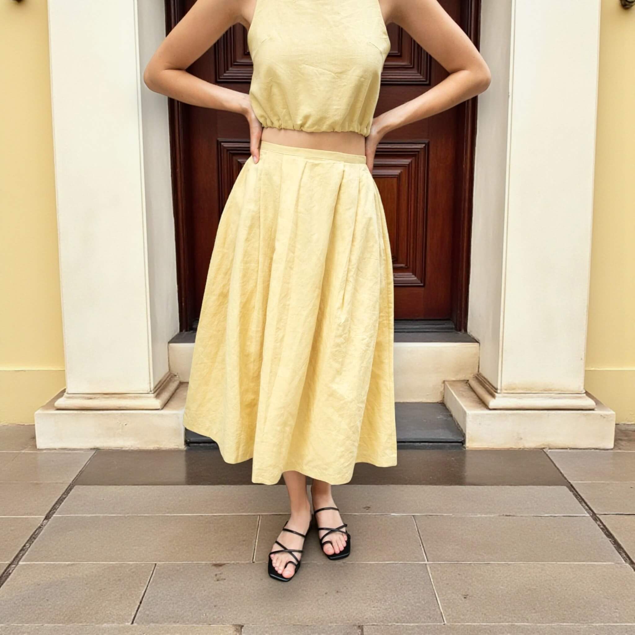A Line Linen Midi Skirt, High Waisted Voluminous Midi Skirt