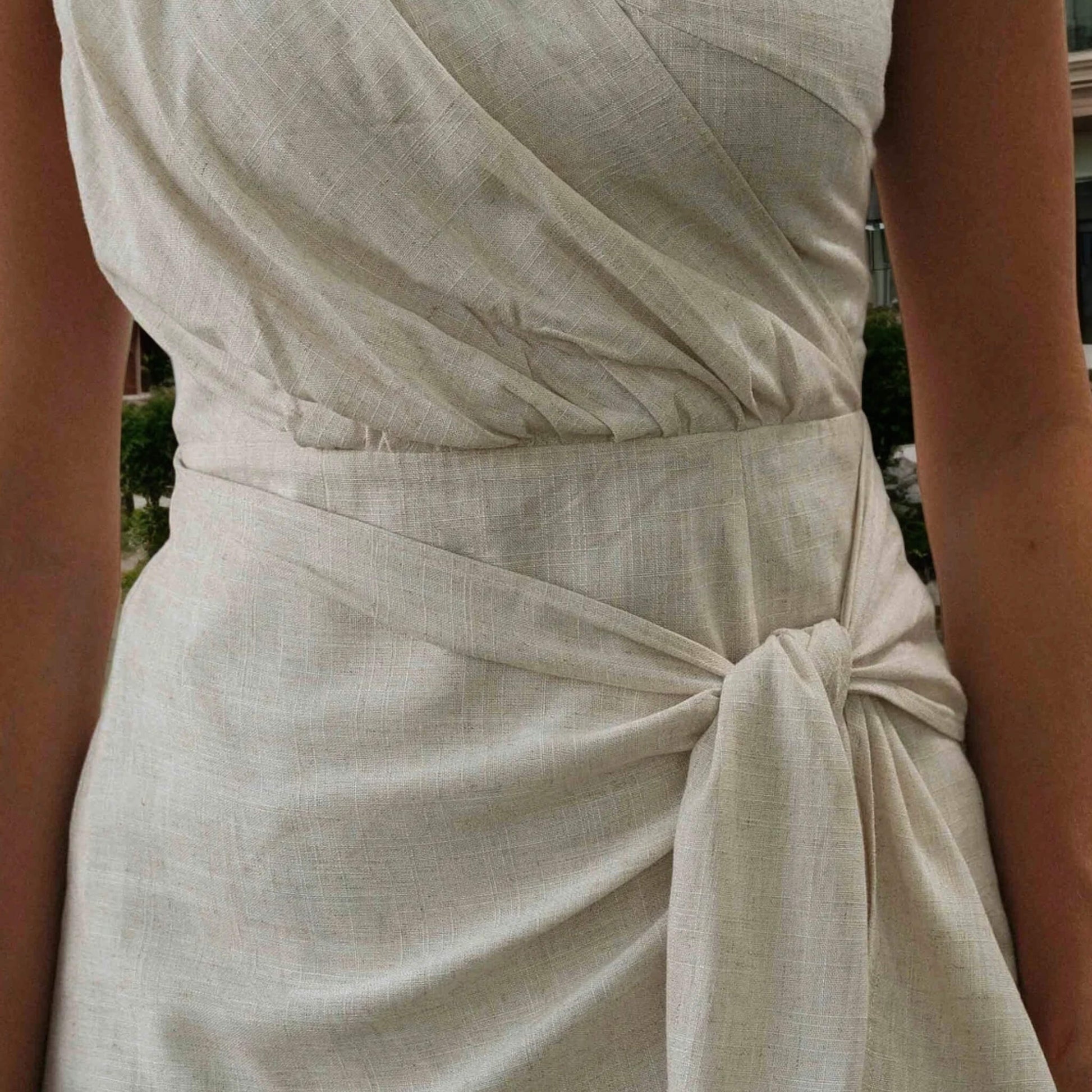 A Line Mini Dress, One Shoulder Linen Dress