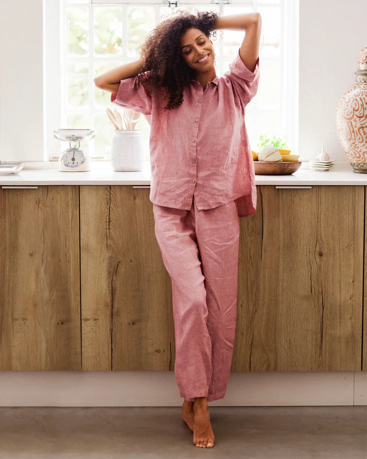 Linen pajama set AVEIRA in Cranberry