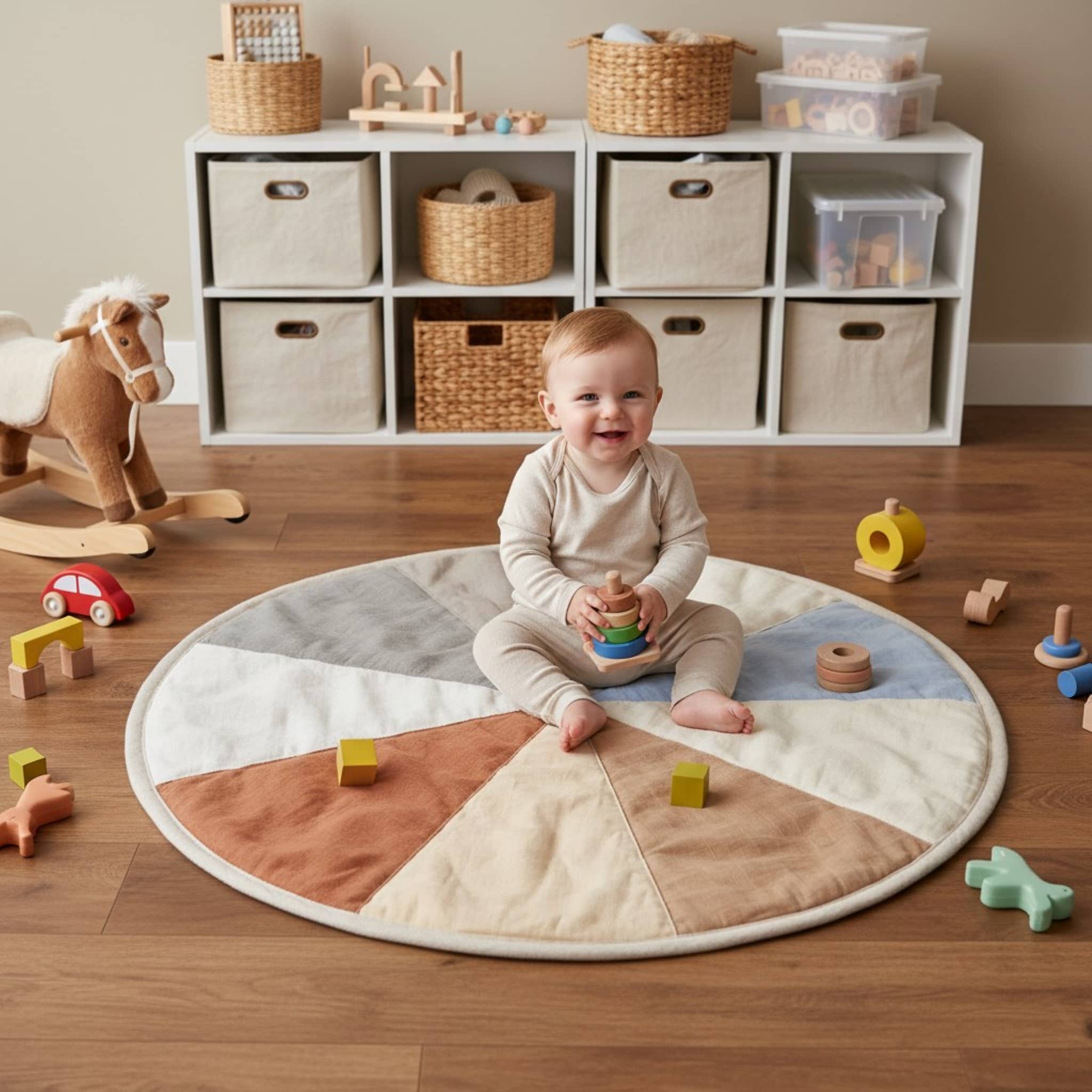 Baby Play Mat, Round Linen Play Mat