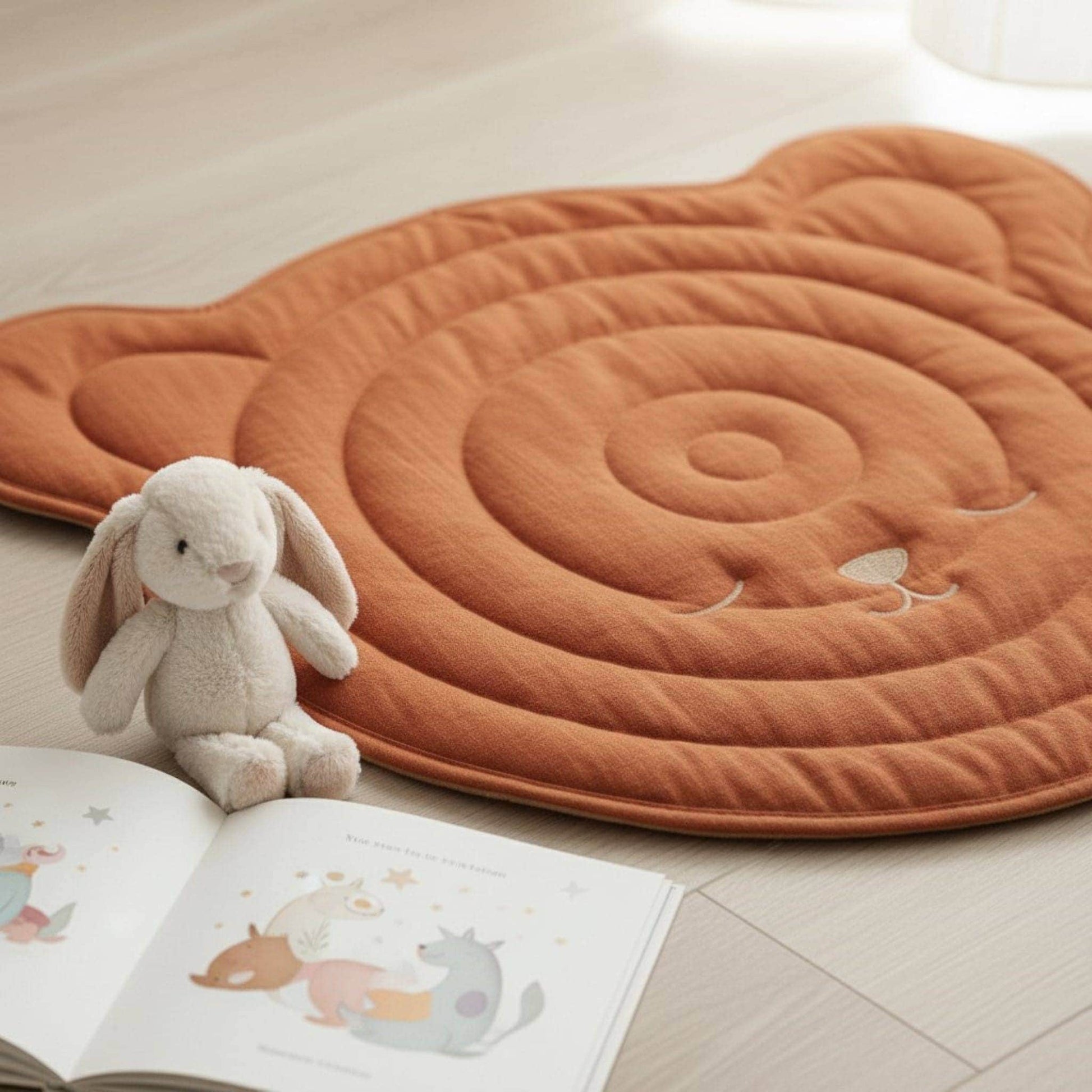 Bear Linen Baby Play Mat, Linen Kids Play Mat