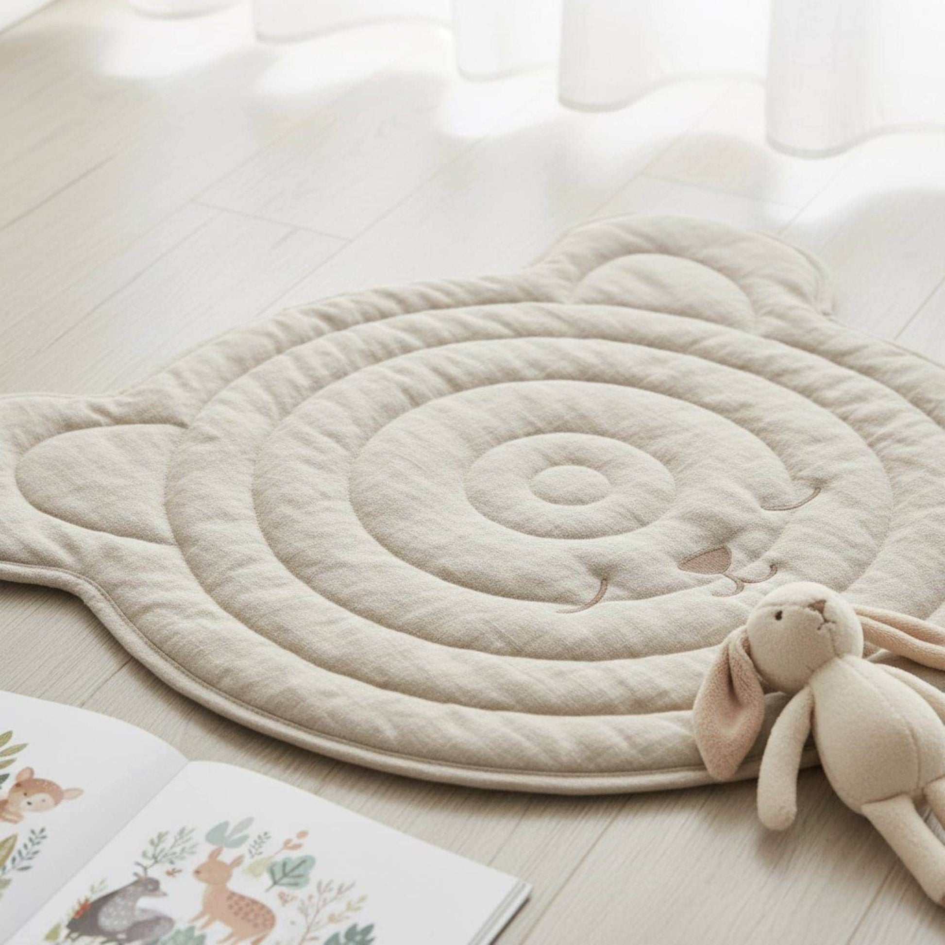 Bear Linen Baby Play Mat, Linen Kids Play Mat