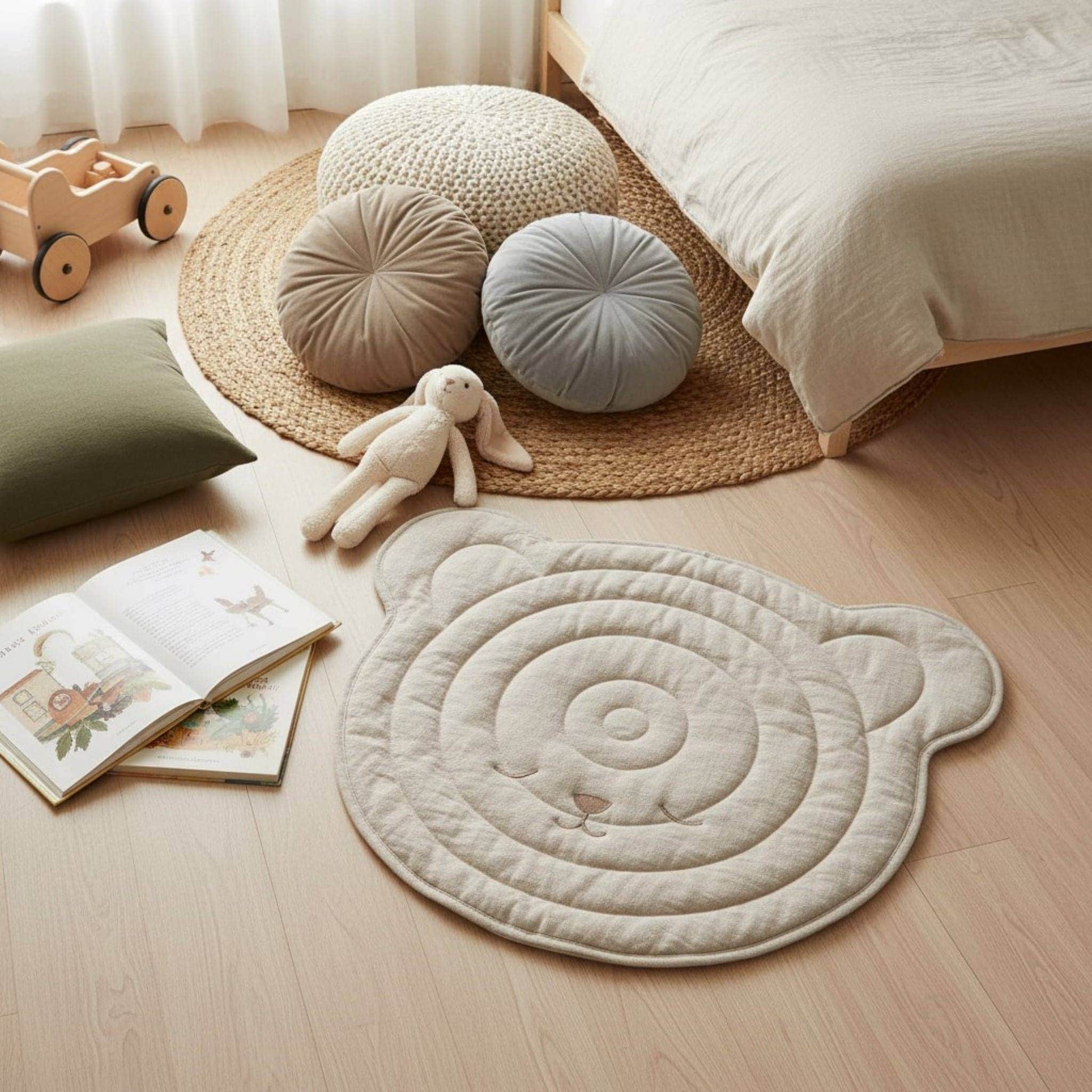 Bear Linen Baby Play Mat, Linen Kids Play Mat