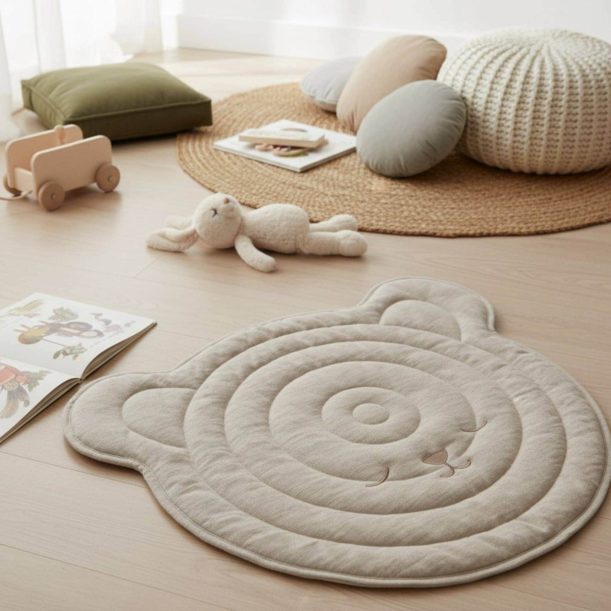 Bear Linen Baby Play Mat, Linen Kids Play Mat