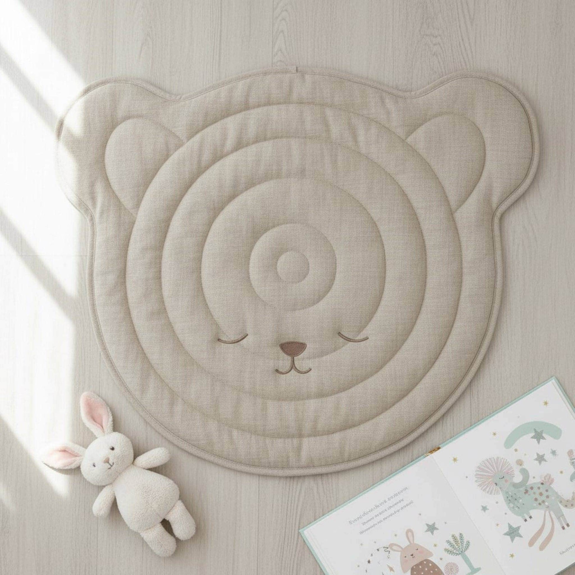 Bear Linen Baby Play Mat, Linen Kids Play Mat