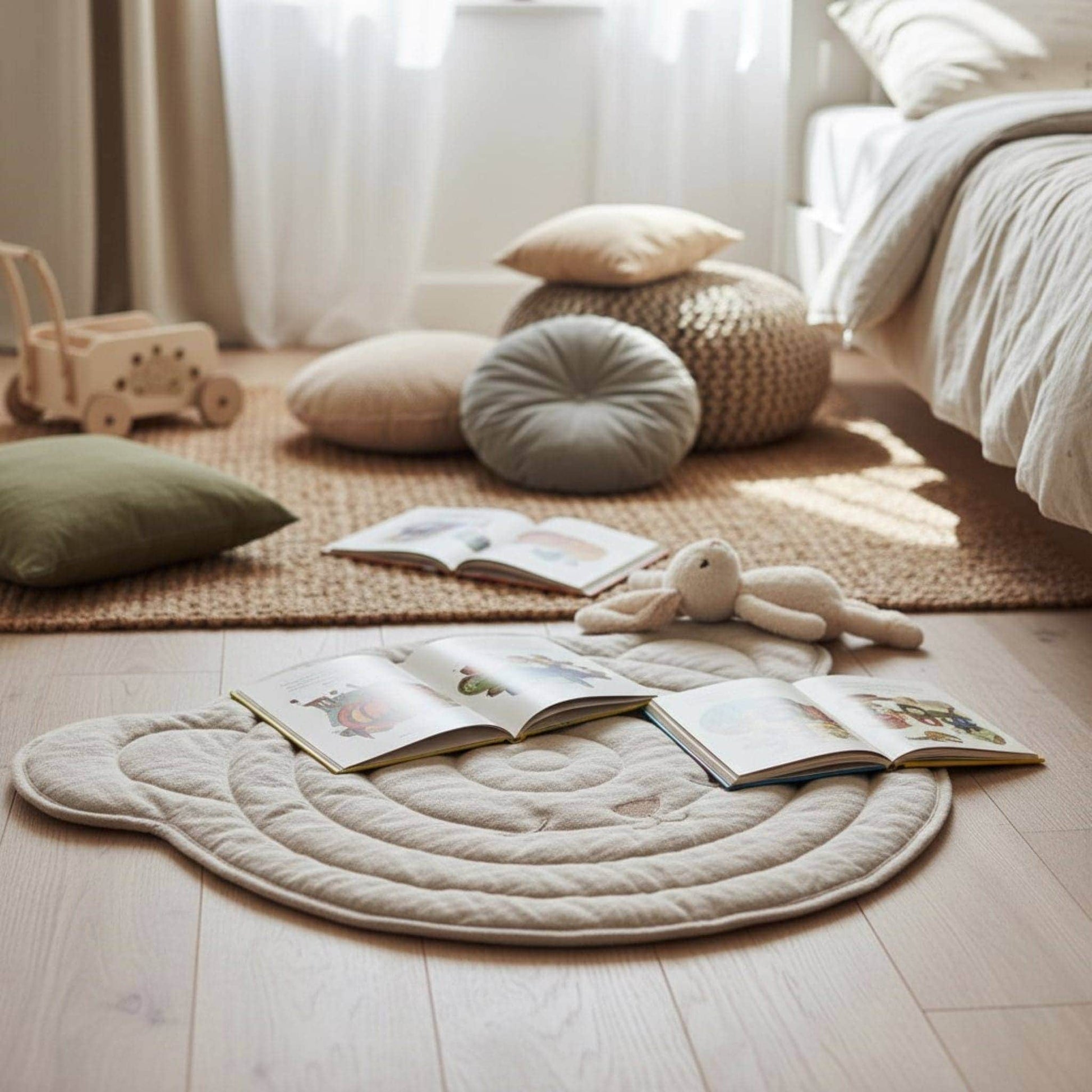 Bear Linen Baby Play Mat, Linen Kids Play Mat