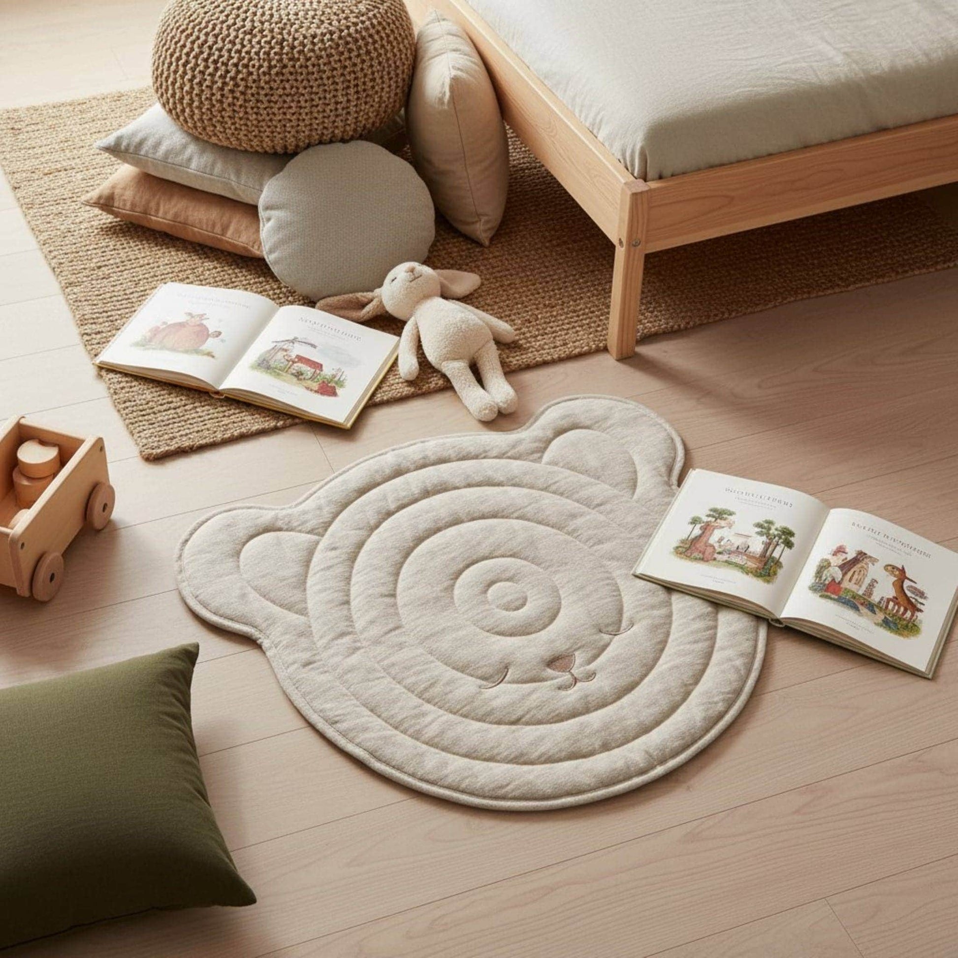 Bear Linen Baby Play Mat, Linen Kids Play Mat