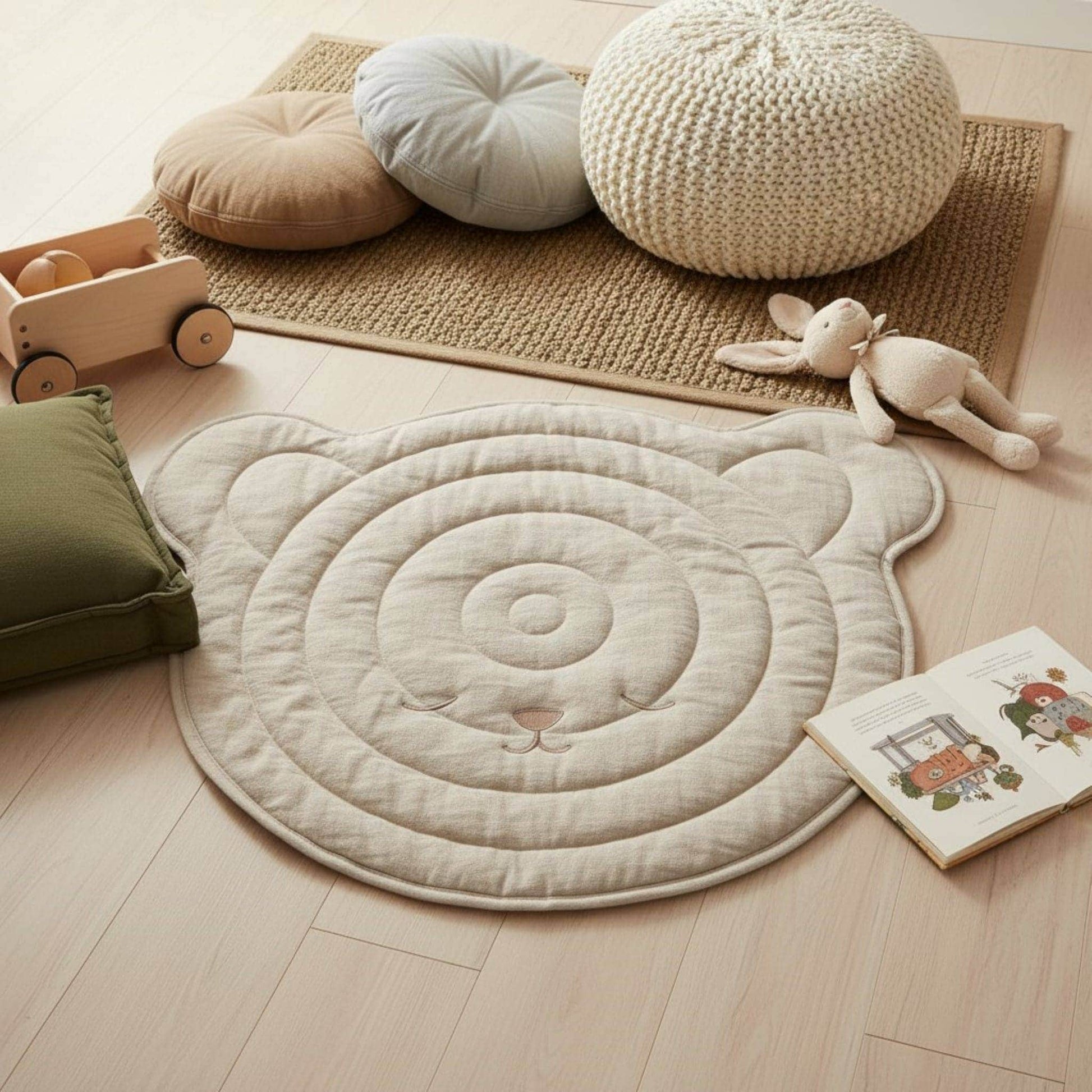 Bear Linen Baby Play Mat, Linen Kids Play Mat