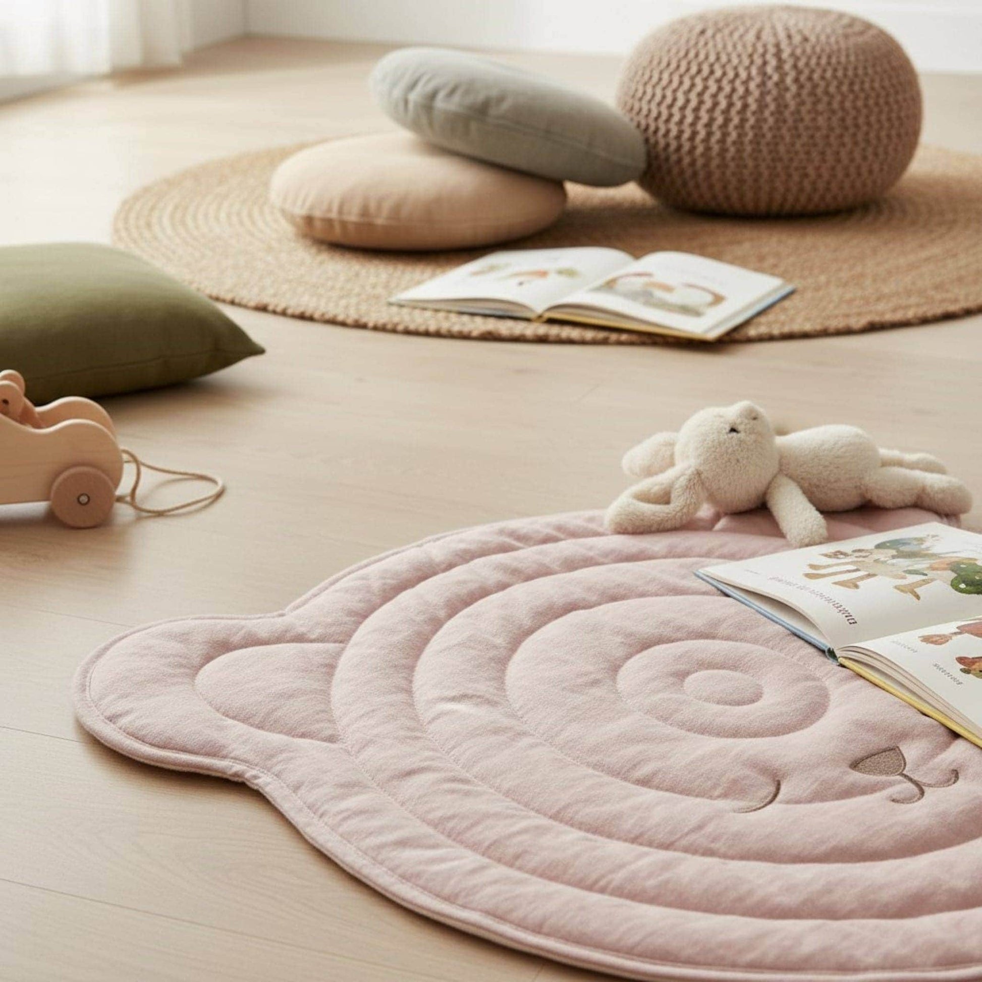 Bear Linen Baby Play Mat, Linen Kids Play Mat