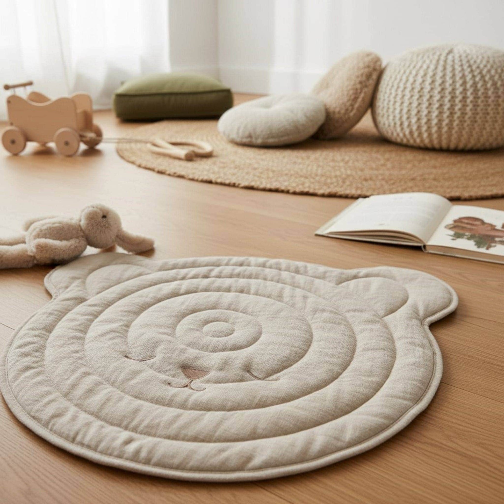 Bear Linen Baby Play Mat, Linen Kids Play Mat