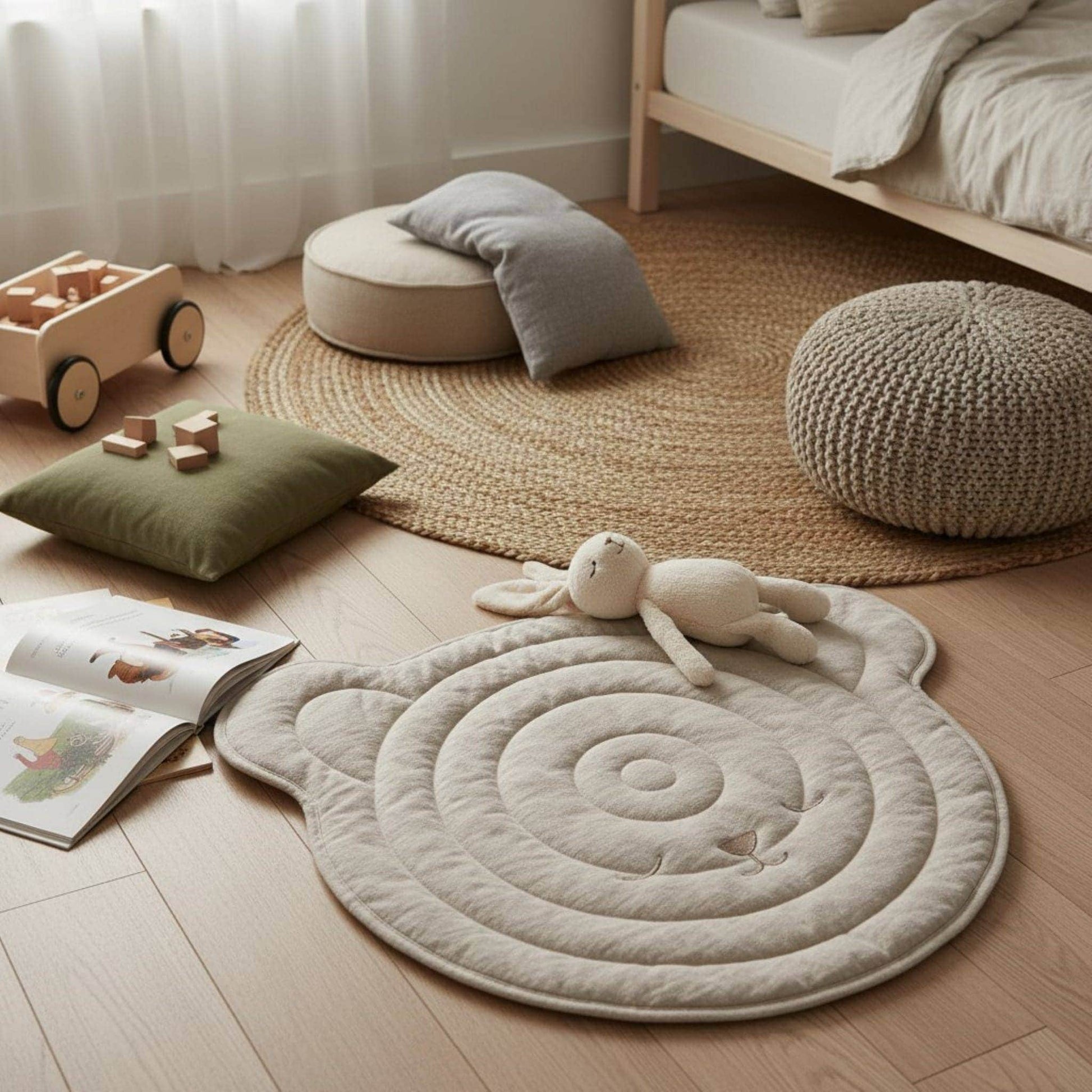Bear Linen Baby Play Mat, Linen Kids Play Mat