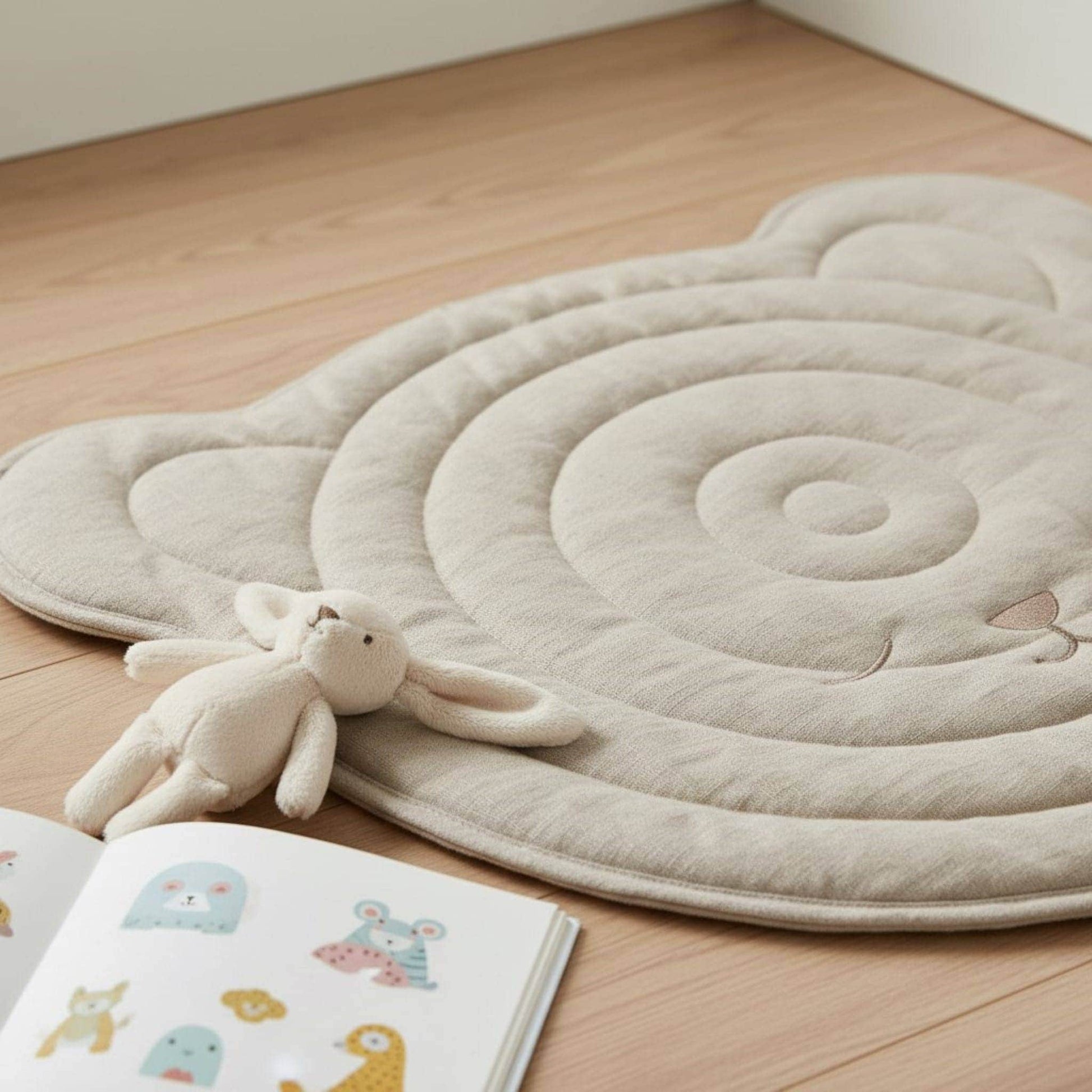 Bear Linen Baby Play Mat, Linen Kids Play Mat
