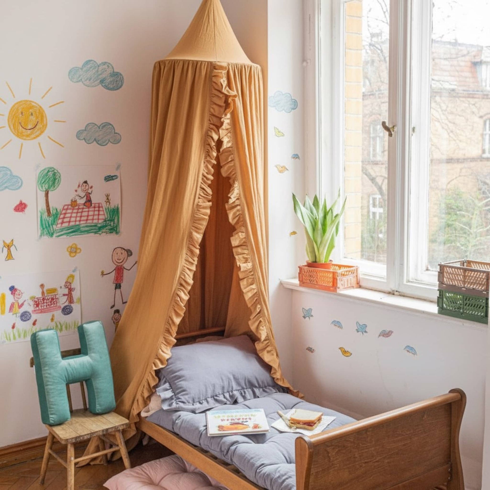 Bed Canopy Linen, Ruffle Linen Bed Canopy