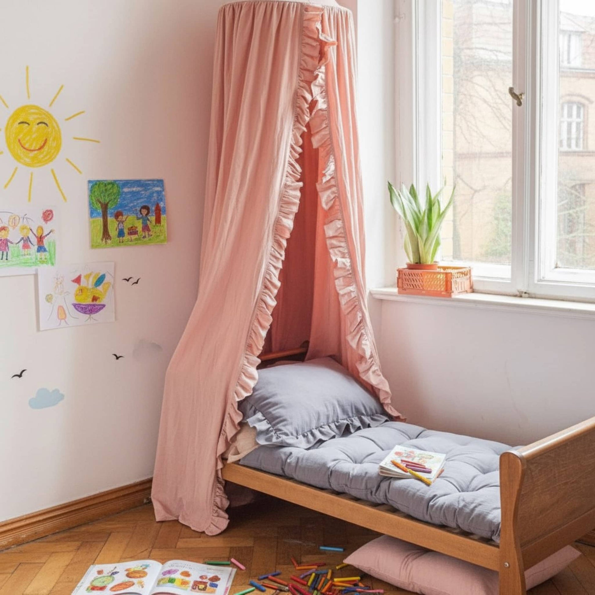 Bed Canopy Linen, Ruffle Linen Bed Canopy