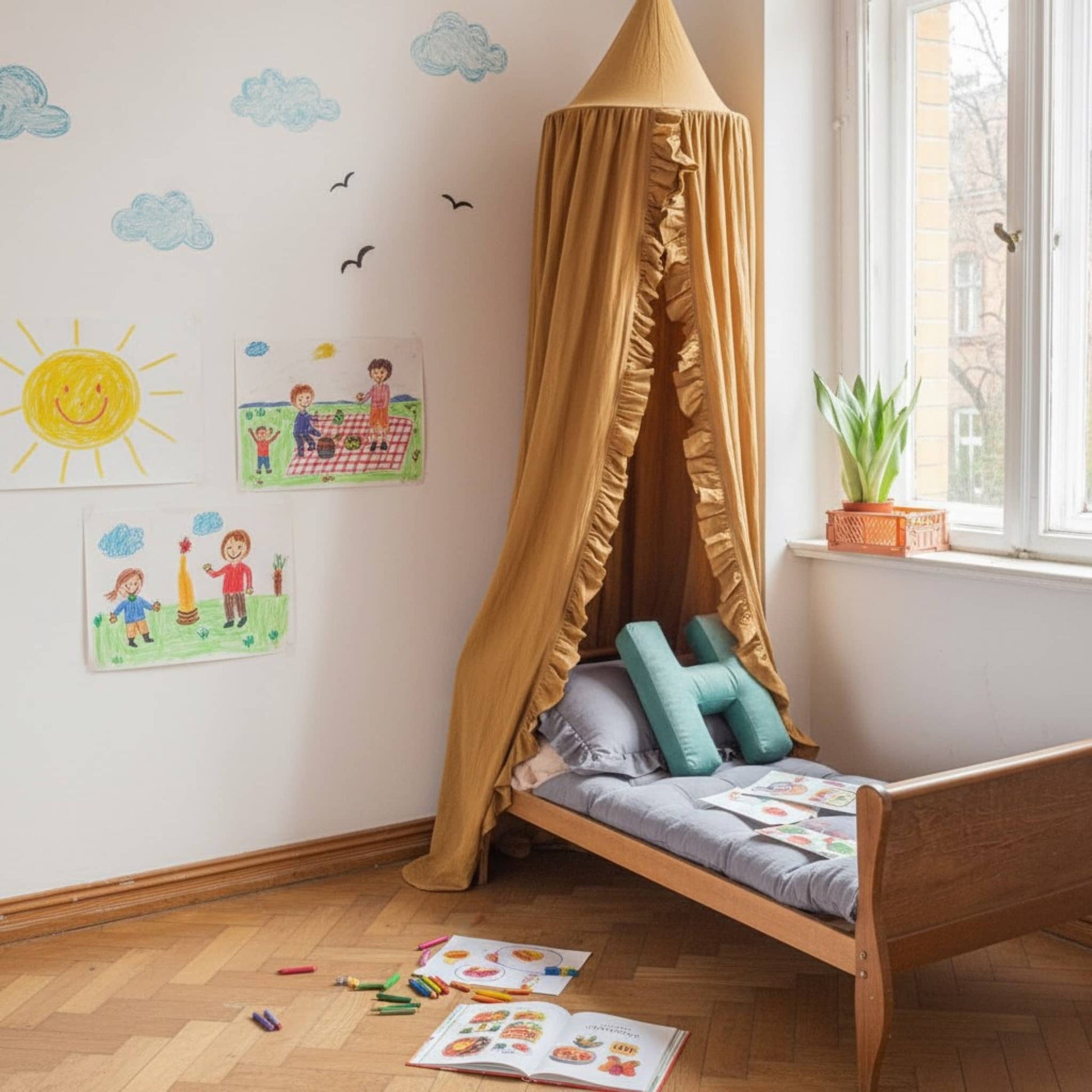 Bed Canopy Linen, Ruffle Linen Bed Canopy