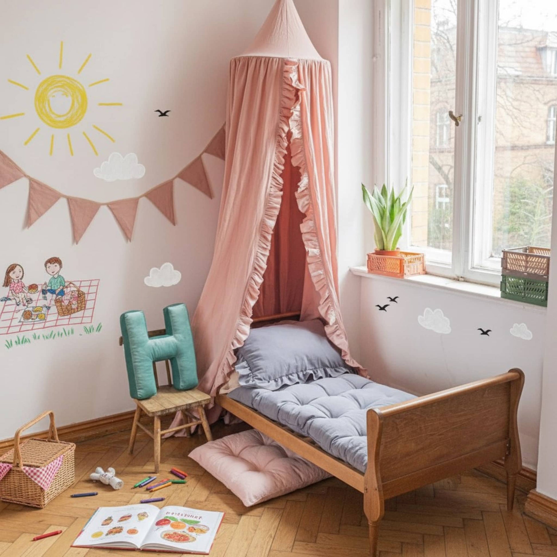 Bed Canopy Linen, Ruffle Linen Bed Canopy