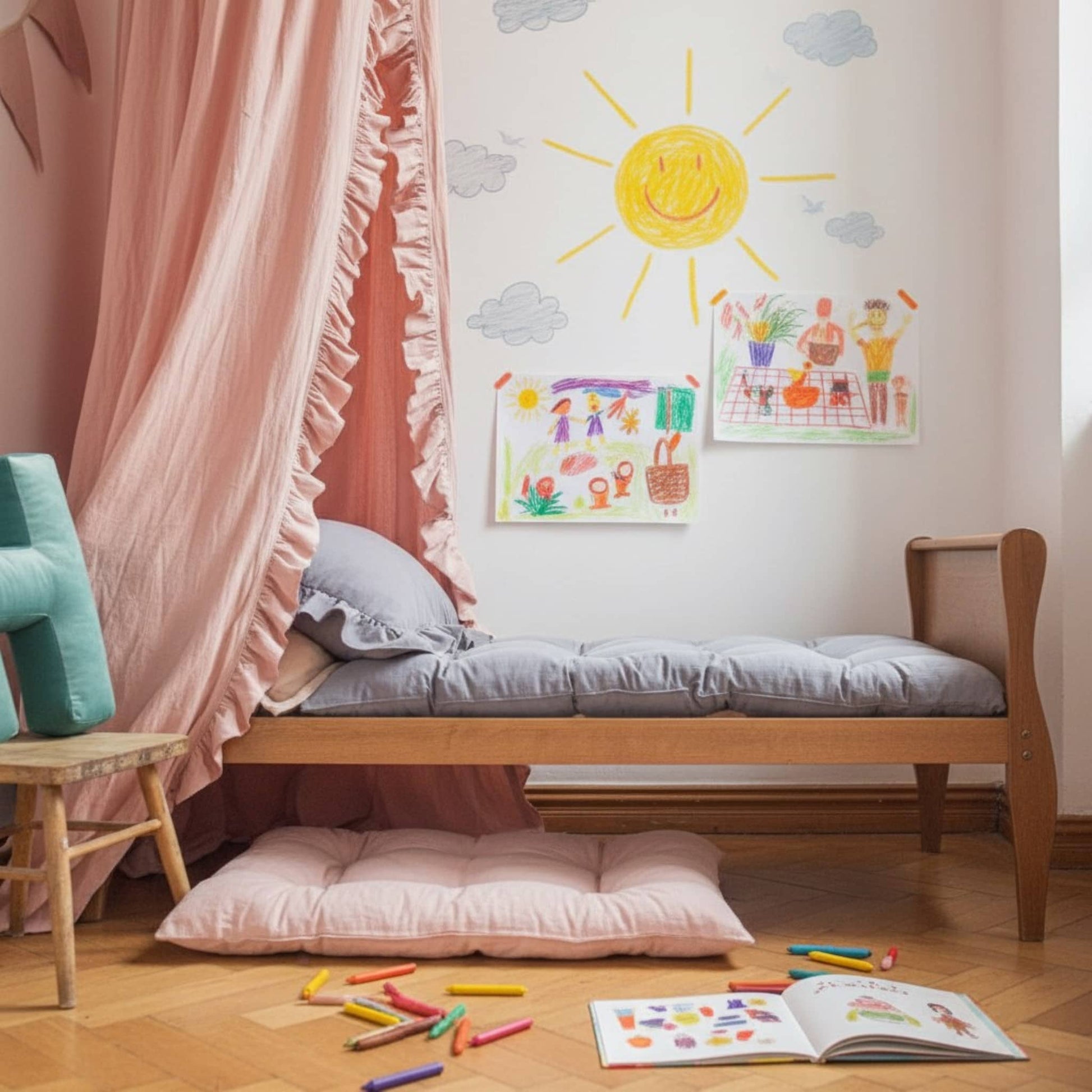 Bed Canopy Linen, Ruffle Linen Bed Canopy