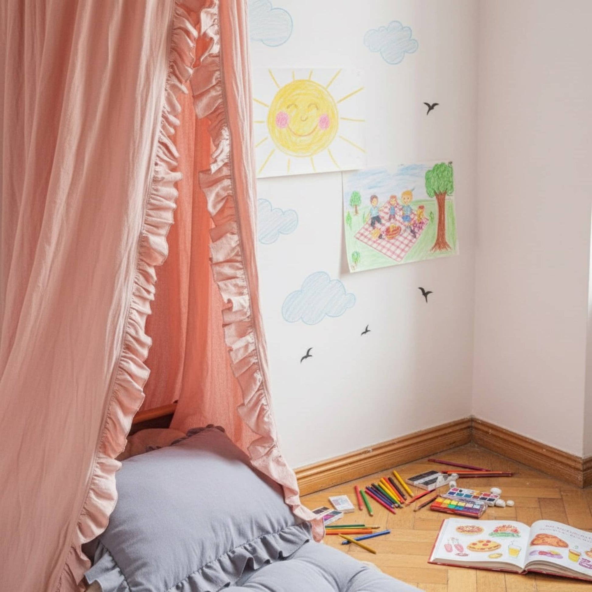 Bed Canopy Linen, Ruffle Linen Bed Canopy