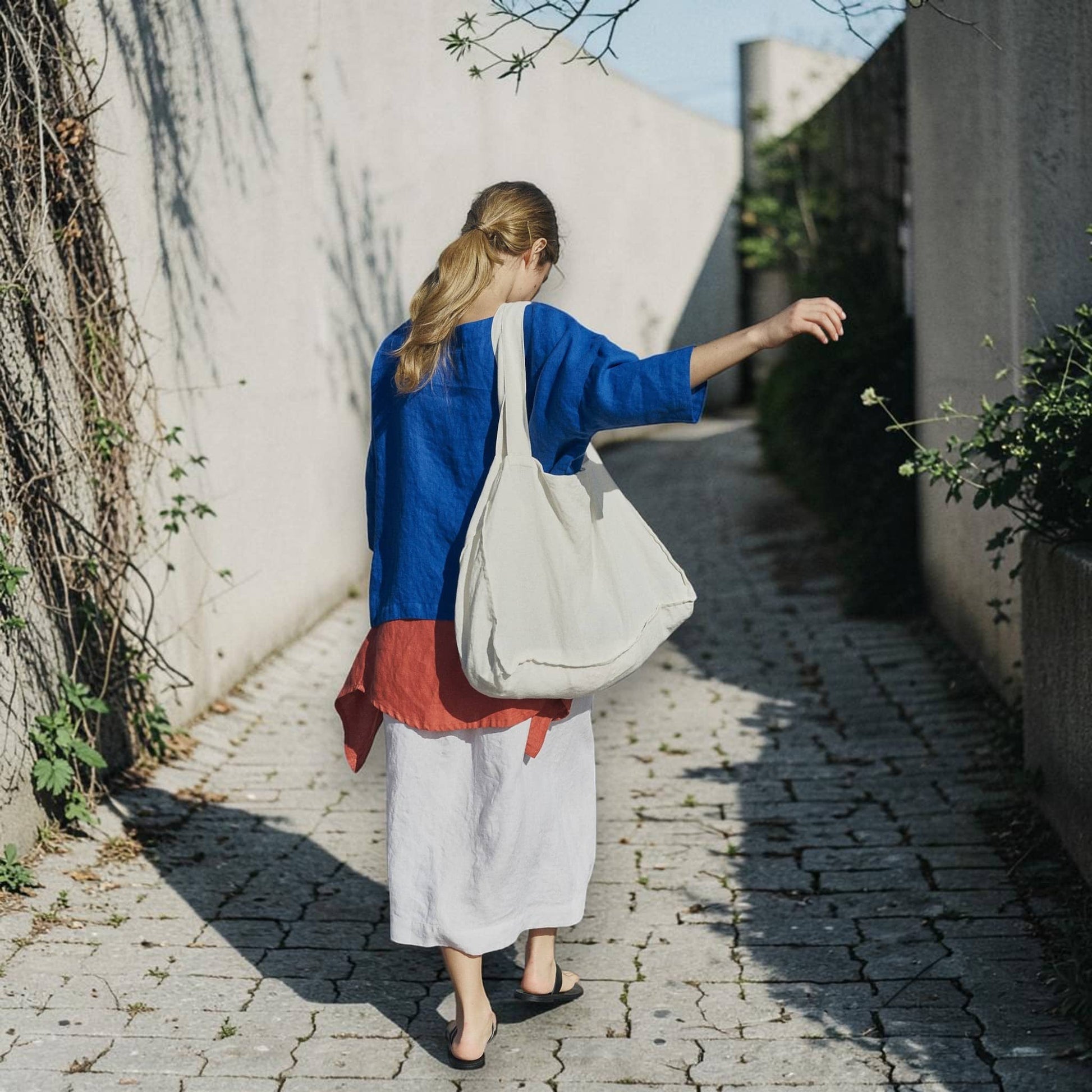 Boat Neck Linen Top, Relaxed 3/4 Sleeve