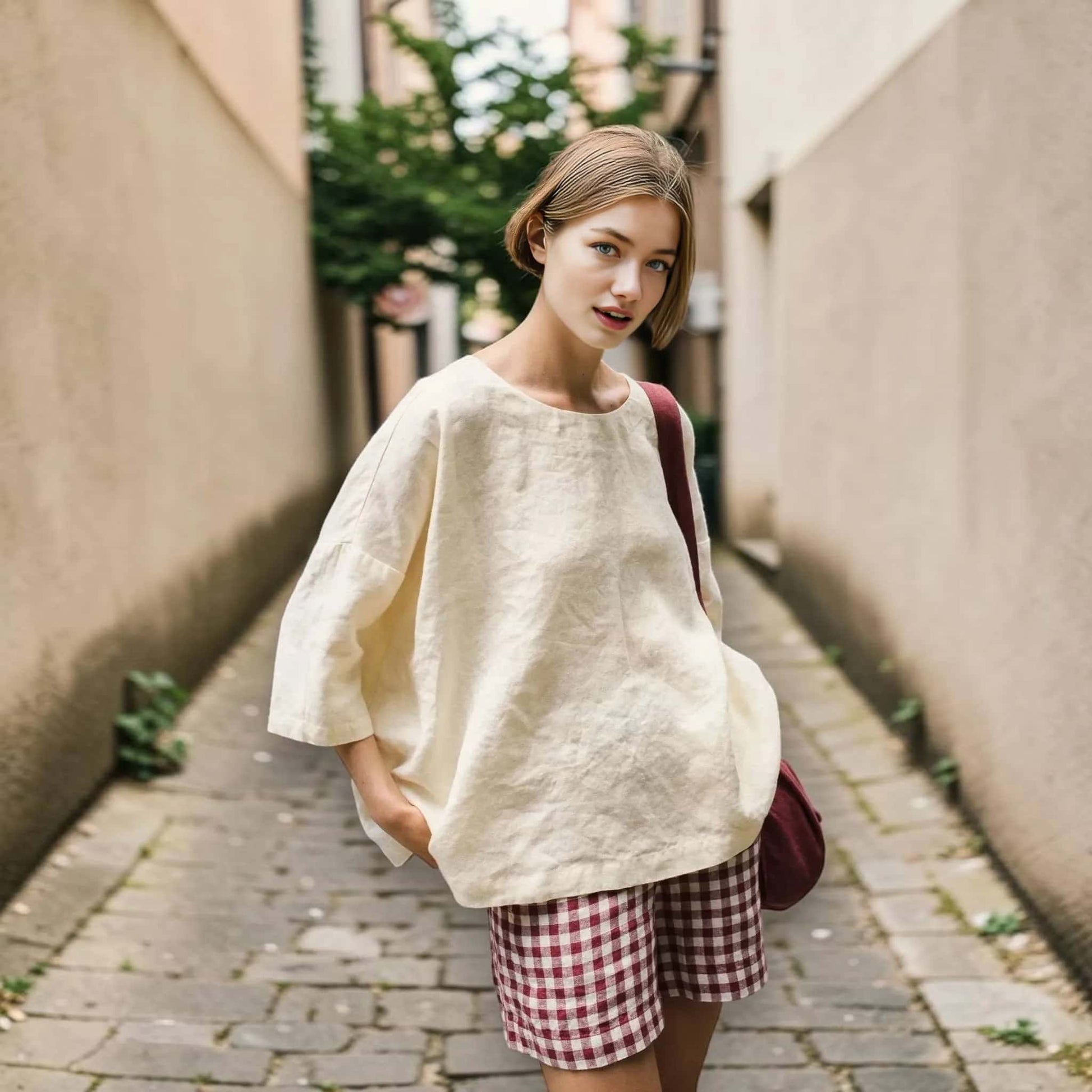 Boat Neck Linen Top, Relaxed 3/4 Sleeve