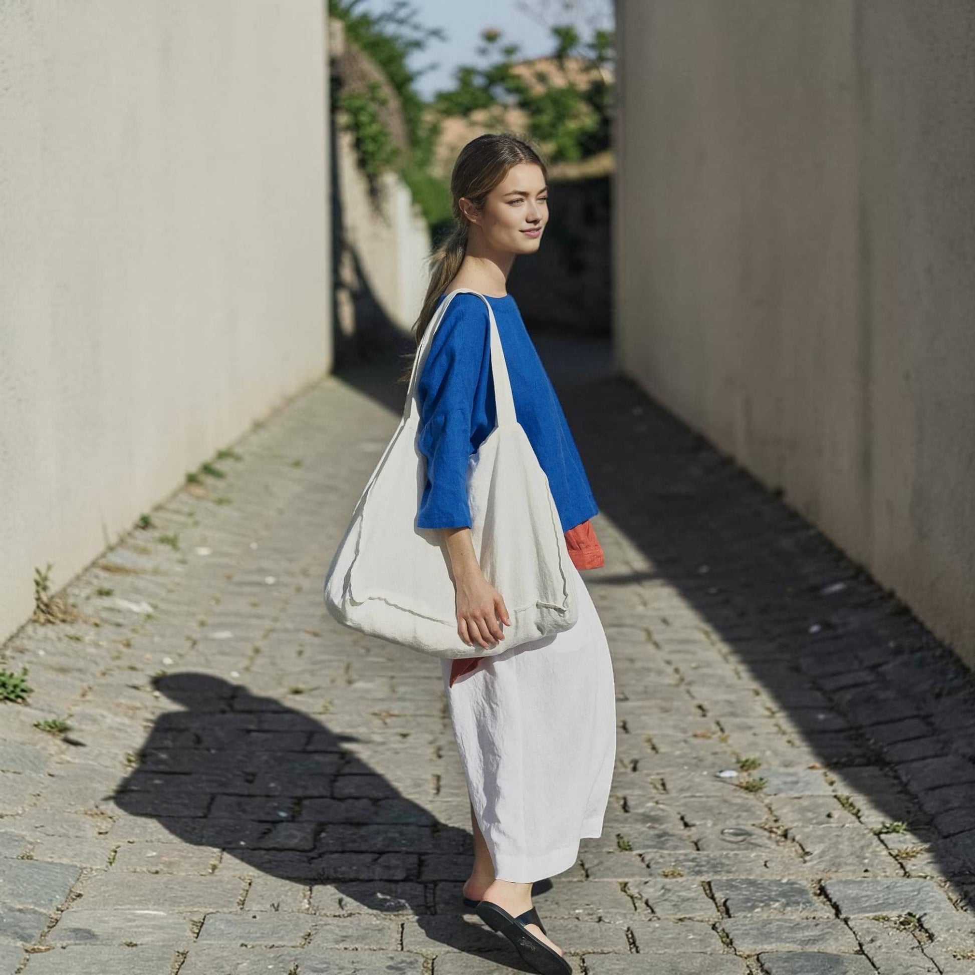 Boat Neck Linen Top, Relaxed 3/4 Sleeve