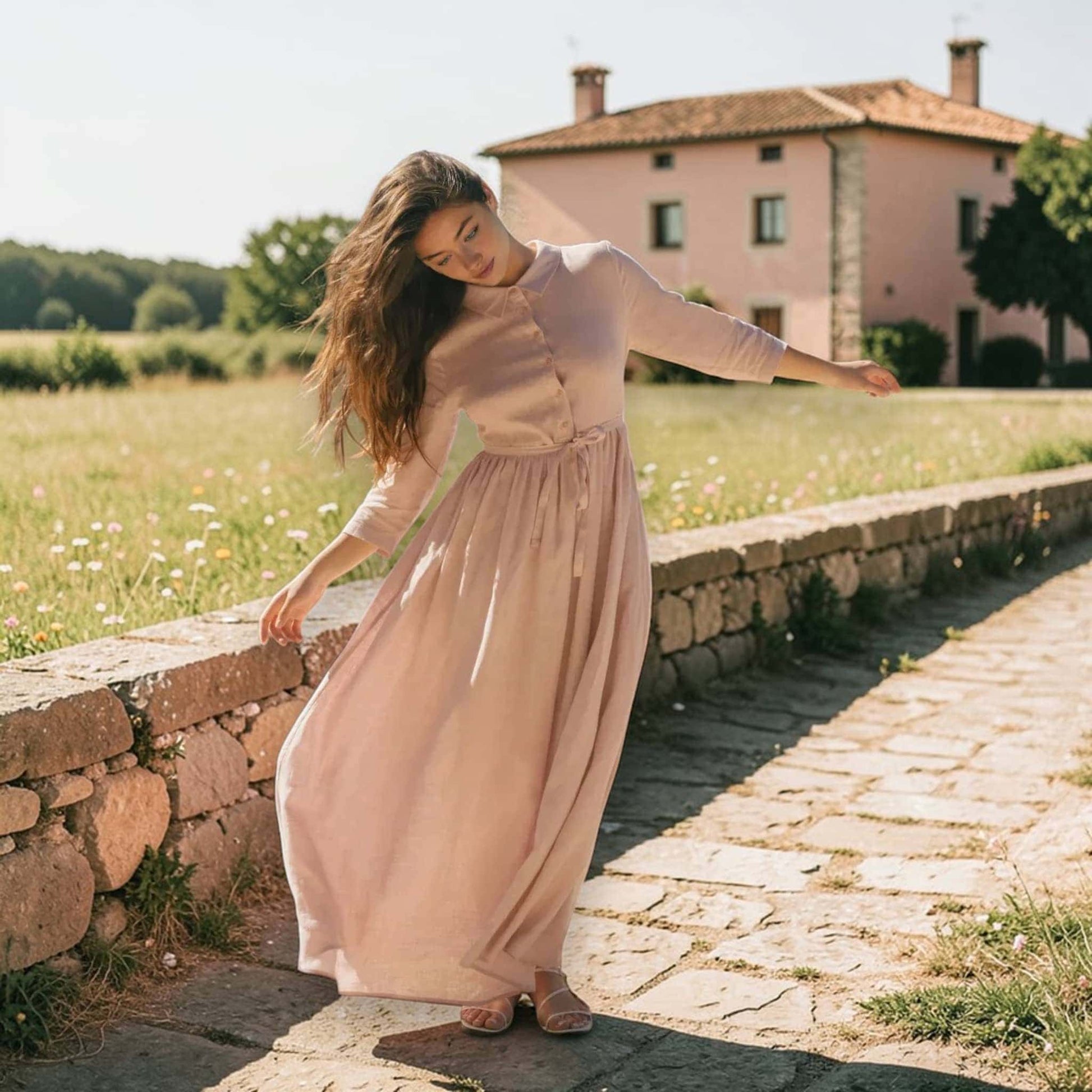 Button Down Linen Maxi Dress, Tie Waist Maxi Dress