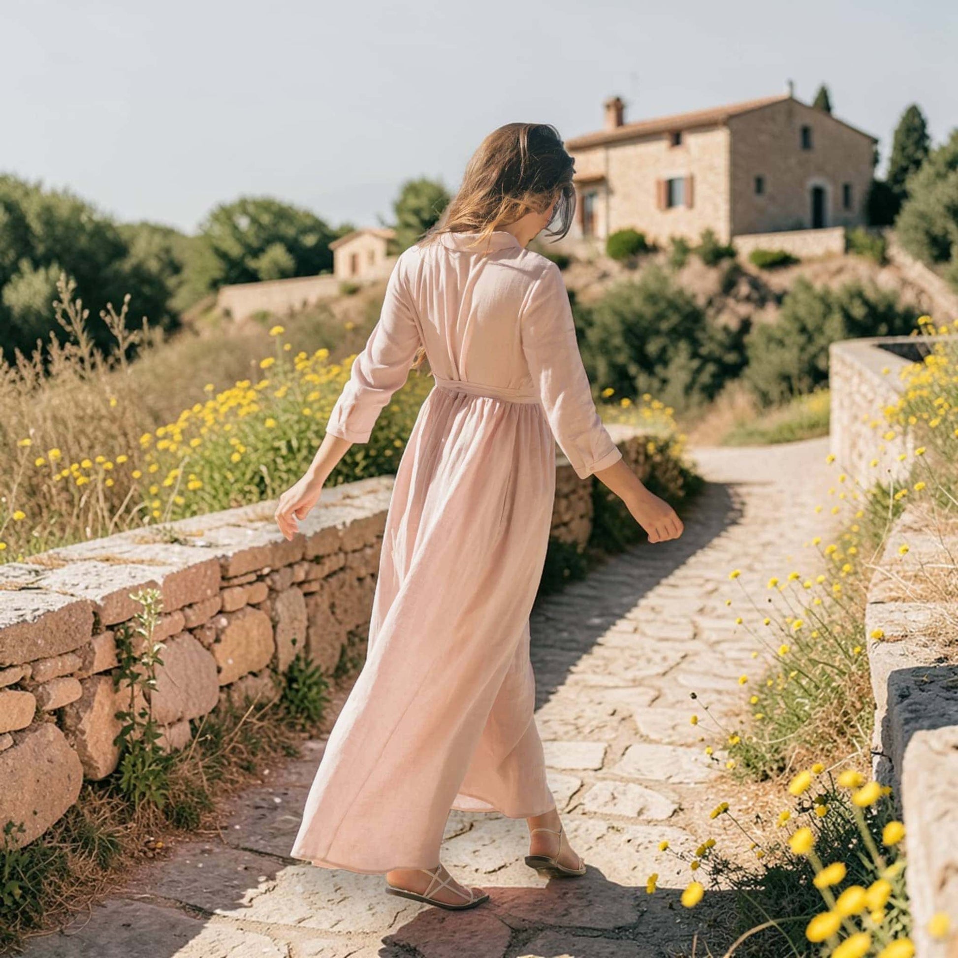 Button Down Linen Maxi Dress, Tie Waist Maxi Dress