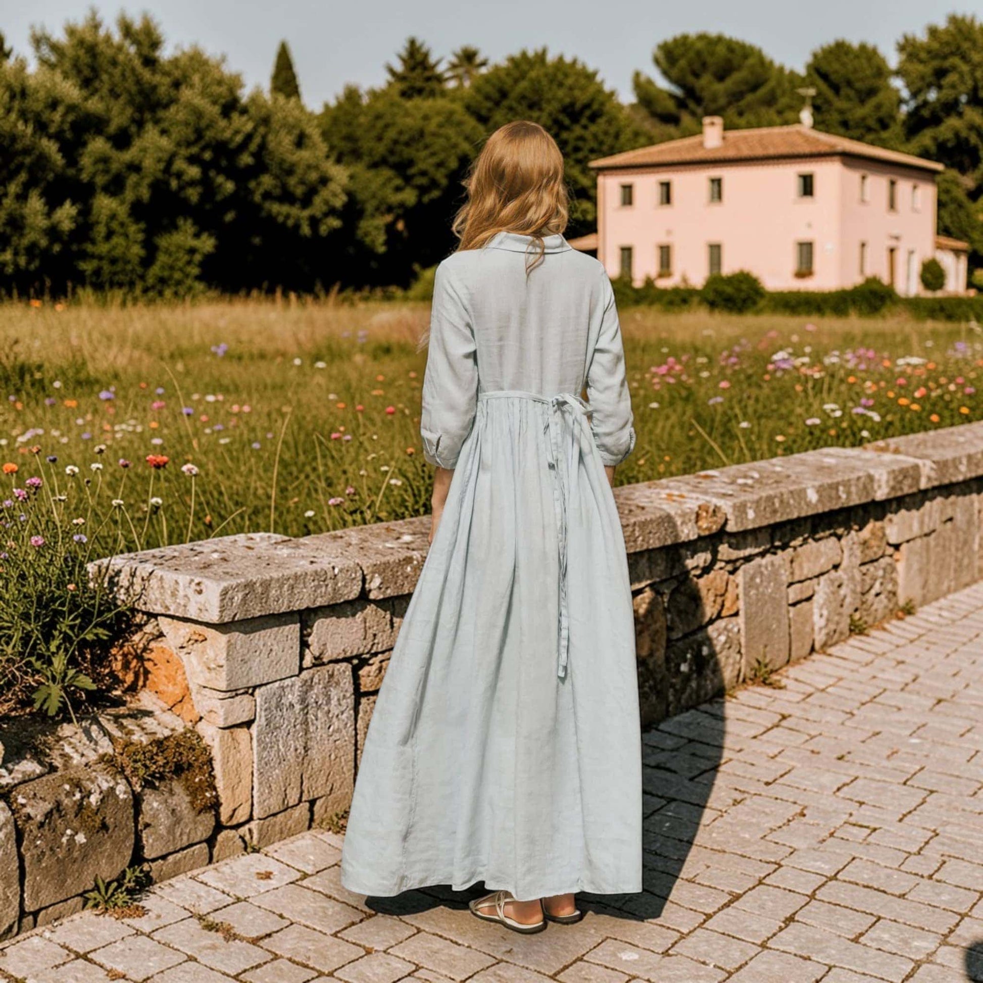 Button Down Linen Maxi Dress, Tie Waist Maxi Dress