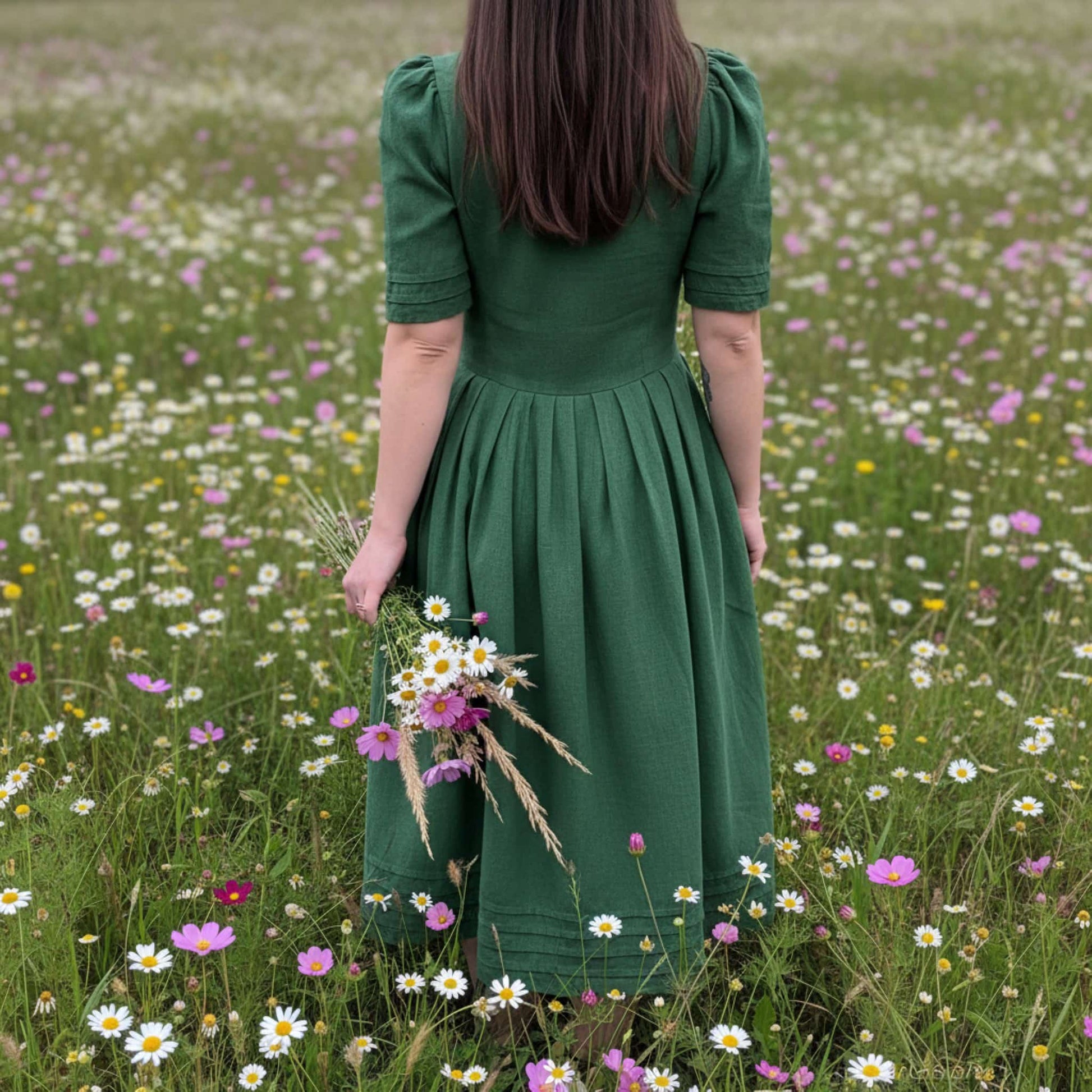 Button Front Linen Maxi Dress, Square Neck Maxi Dress