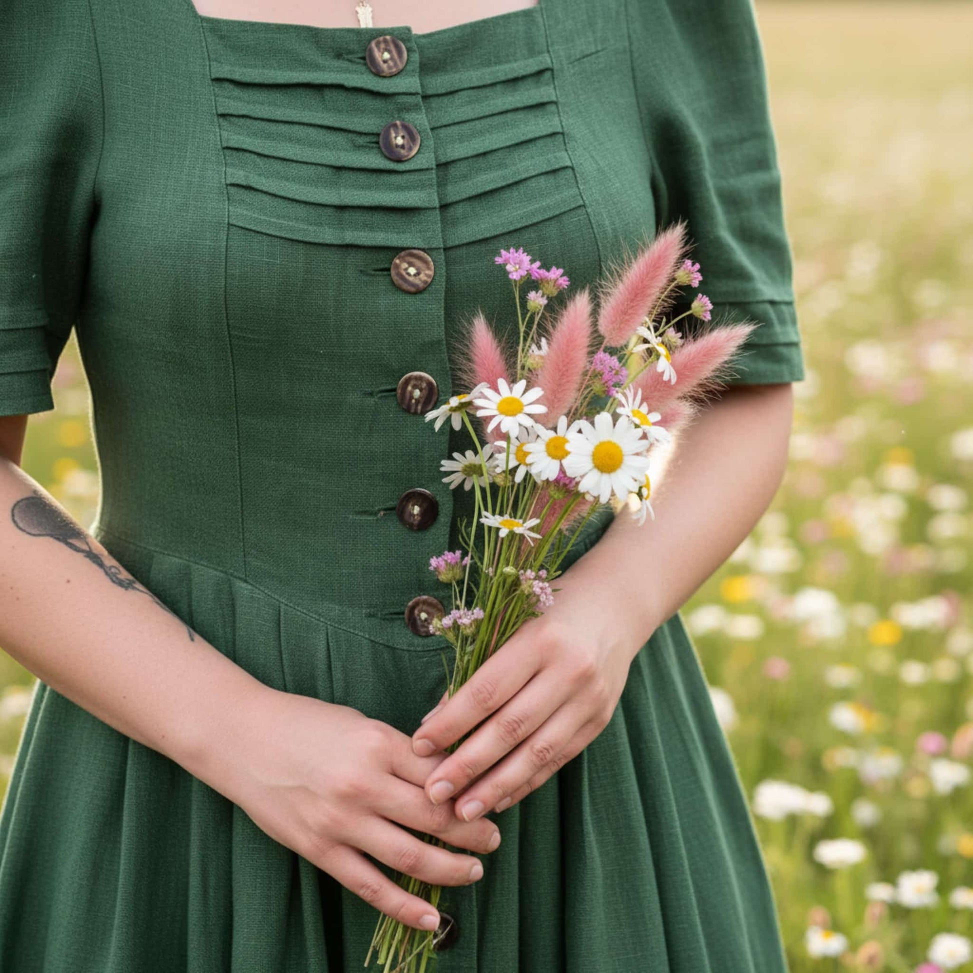 Button Front Linen Maxi Dress, Square Neck Maxi Dress