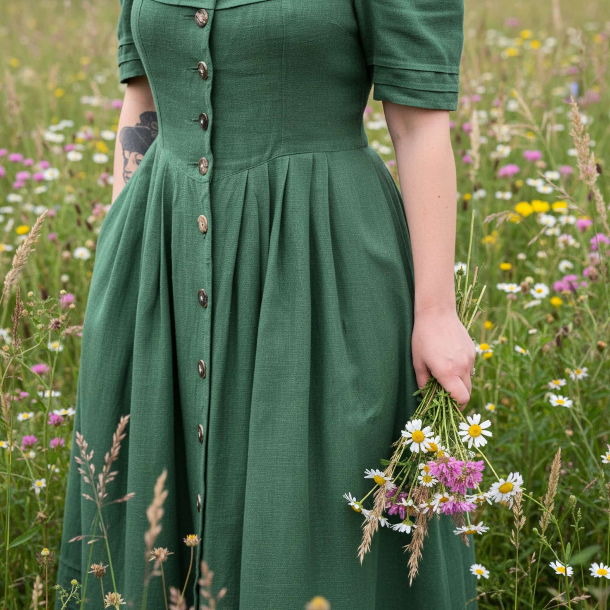 Button Front Linen Maxi Dress, Square Neck Maxi Dress