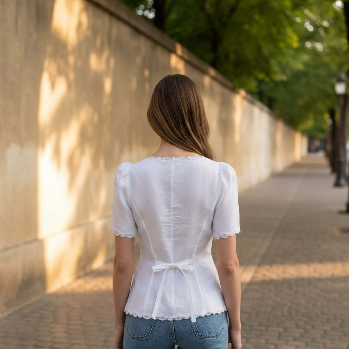 Button Front Linen Top, Square Neck Short Sleeve Top