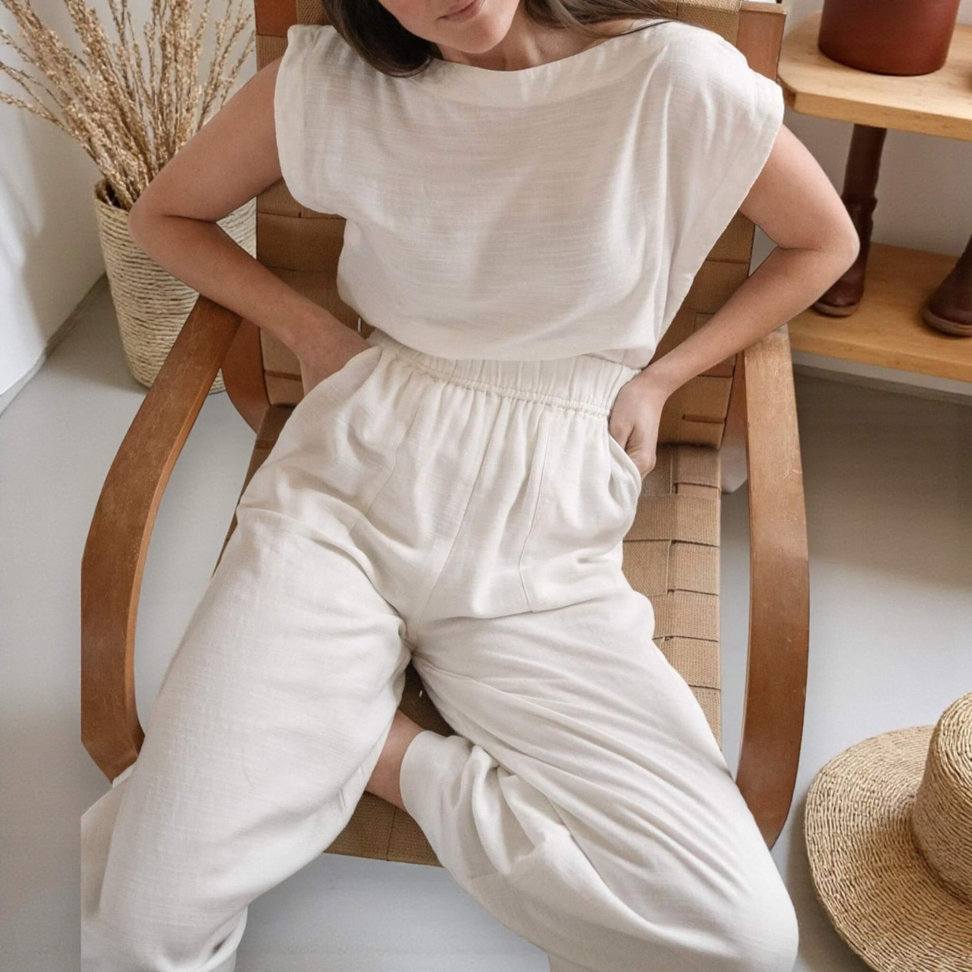 Cap Sleeve Linen Blouse, Sleeveless Boxy Tank Top
