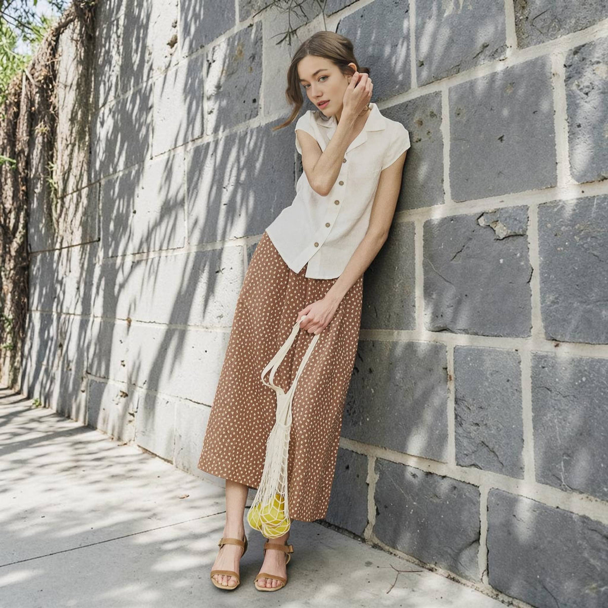 Cap Sleeve Linen Shirt, Notched Collar Button Front