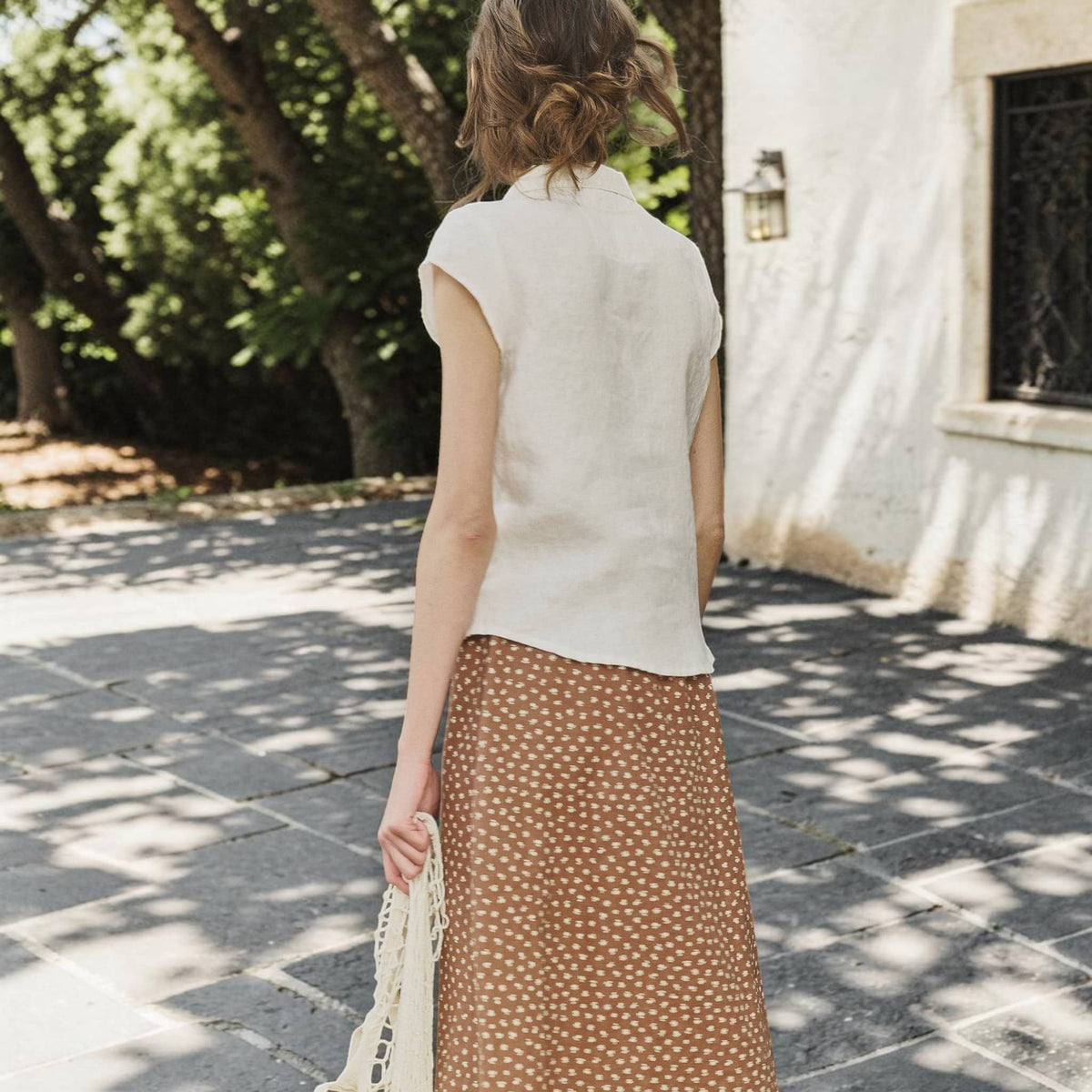 Cap Sleeve Linen Shirt, Notched Collar Button Front