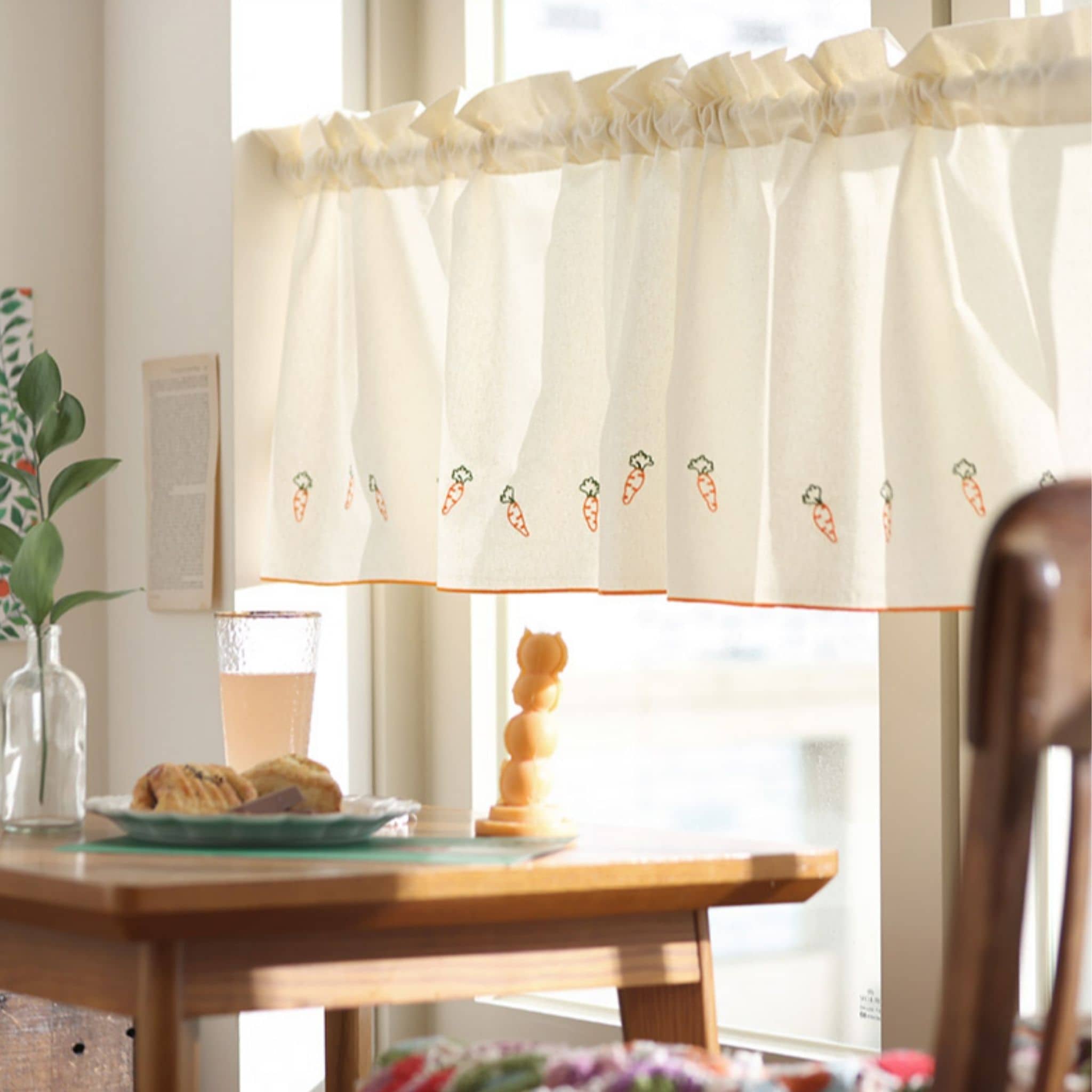 Carrot Linen Cafe Curtains, Linen Vintage Curtains
