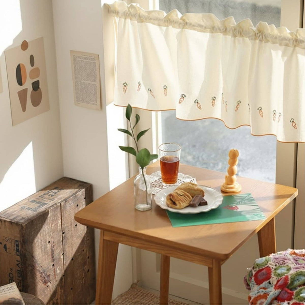 Carrot Linen Cafe Curtains, Linen Vintage Curtains