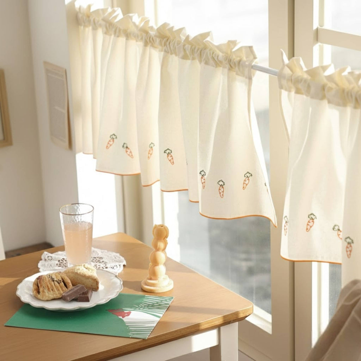 Carrot Linen Cafe Curtains, Linen Vintage Curtains