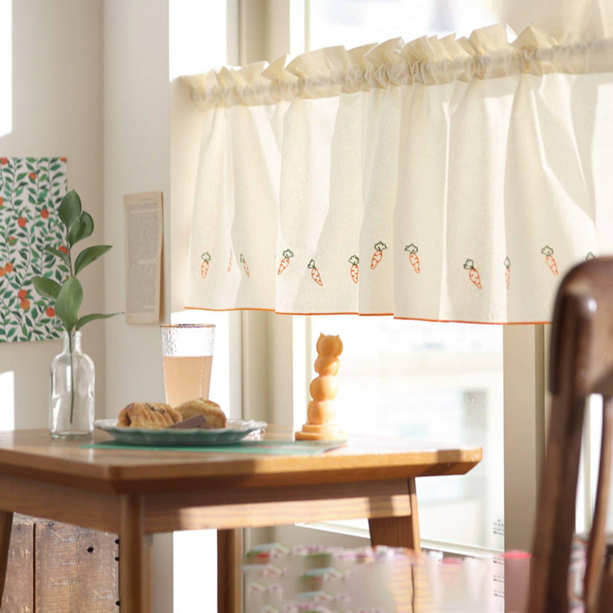 Carrot Linen Cafe Curtains, Linen Vintage Curtains
