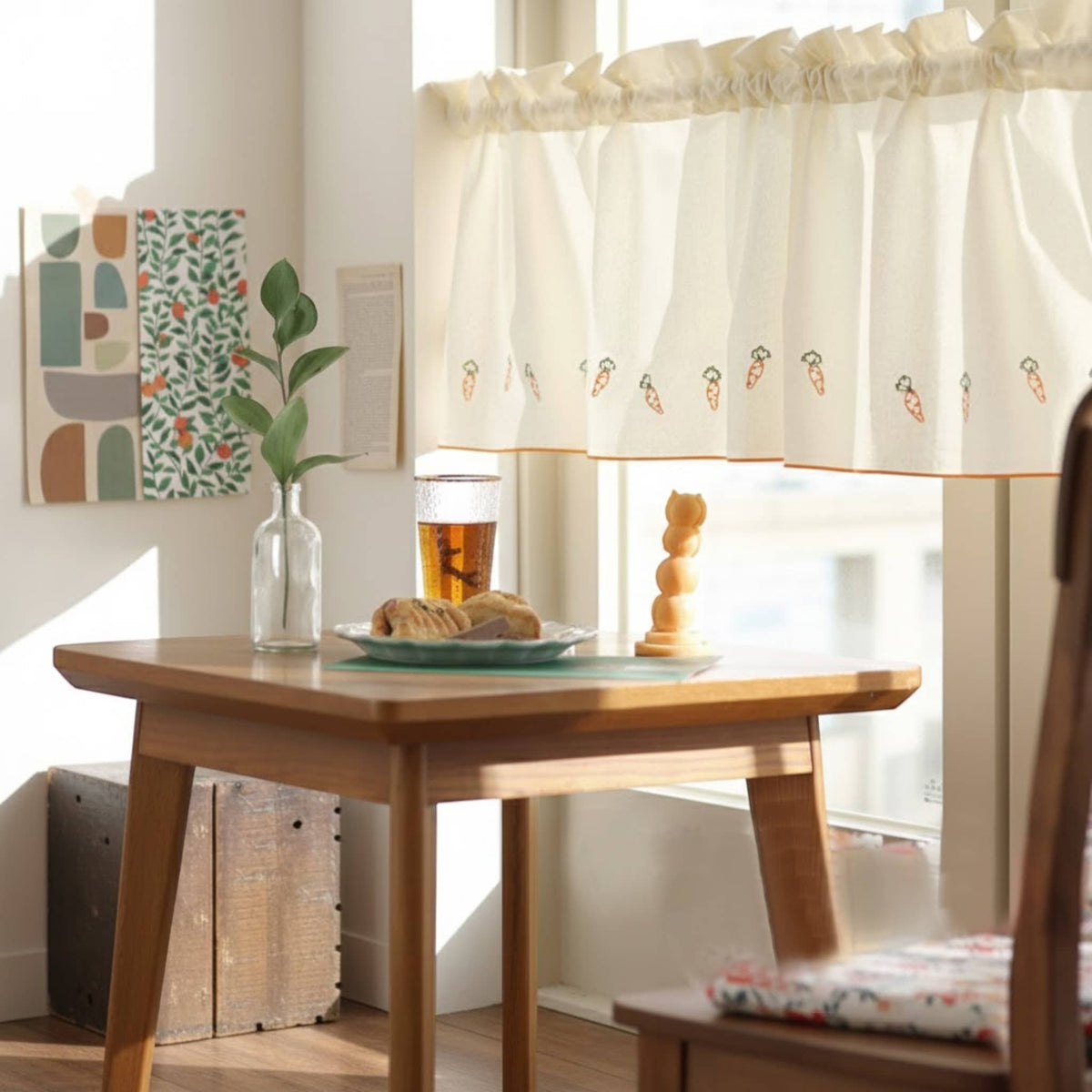 Carrot Linen Cafe Curtains, Linen Vintage Curtains