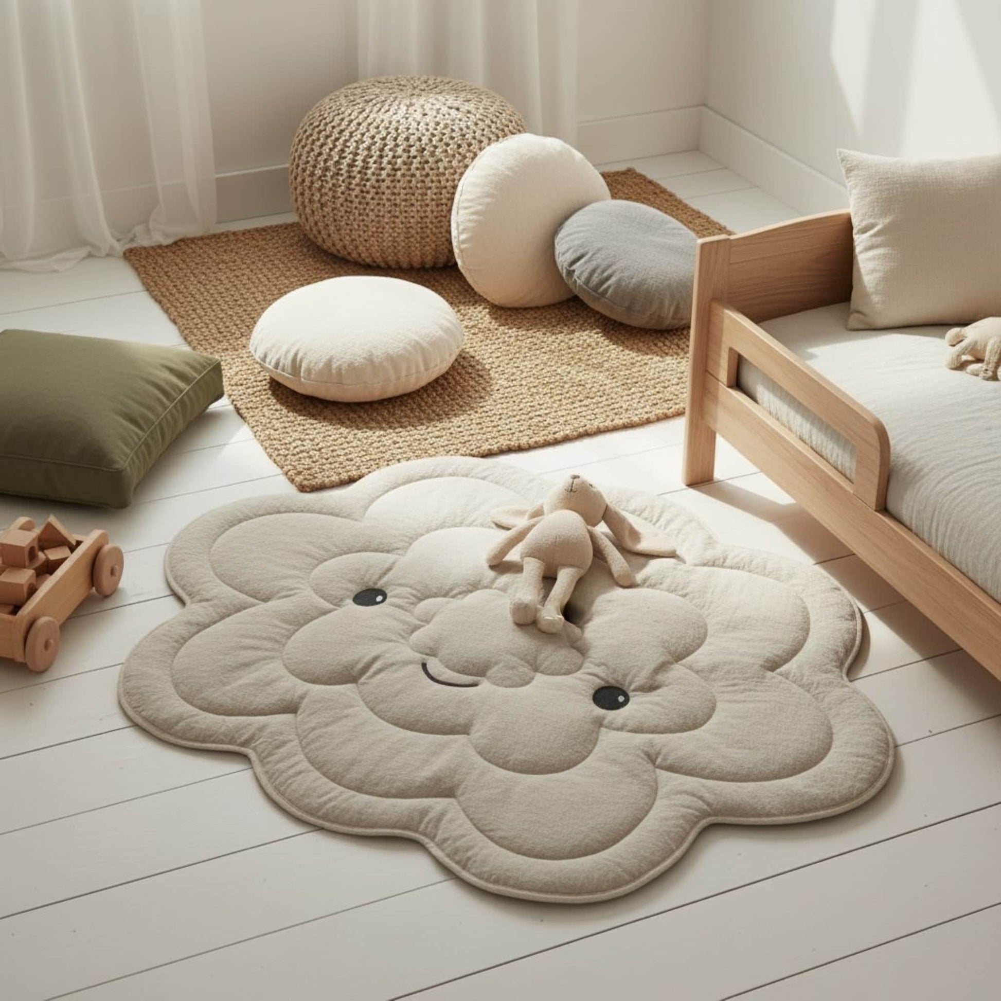 Cloud Kids Play Mat, Natural Linen Baby Play Mat