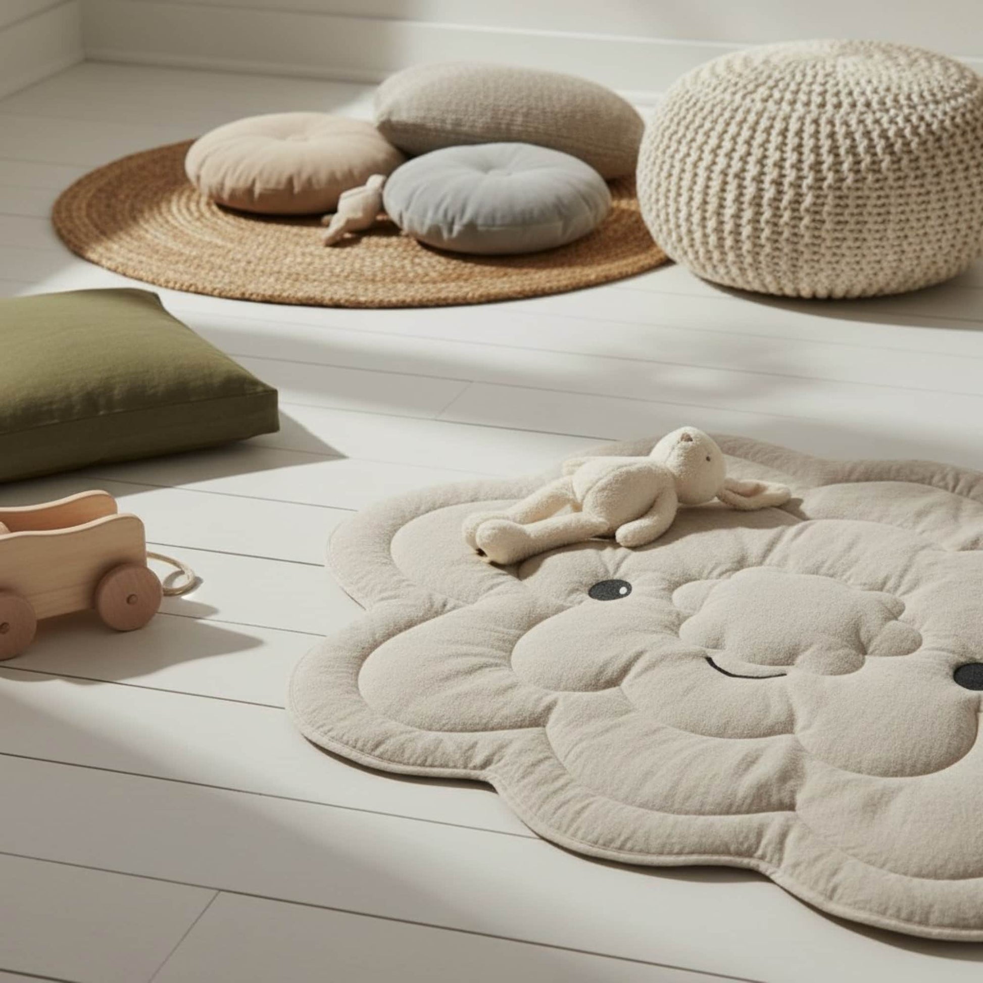Cloud Kids Play Mat, Natural Linen Baby Play Mat