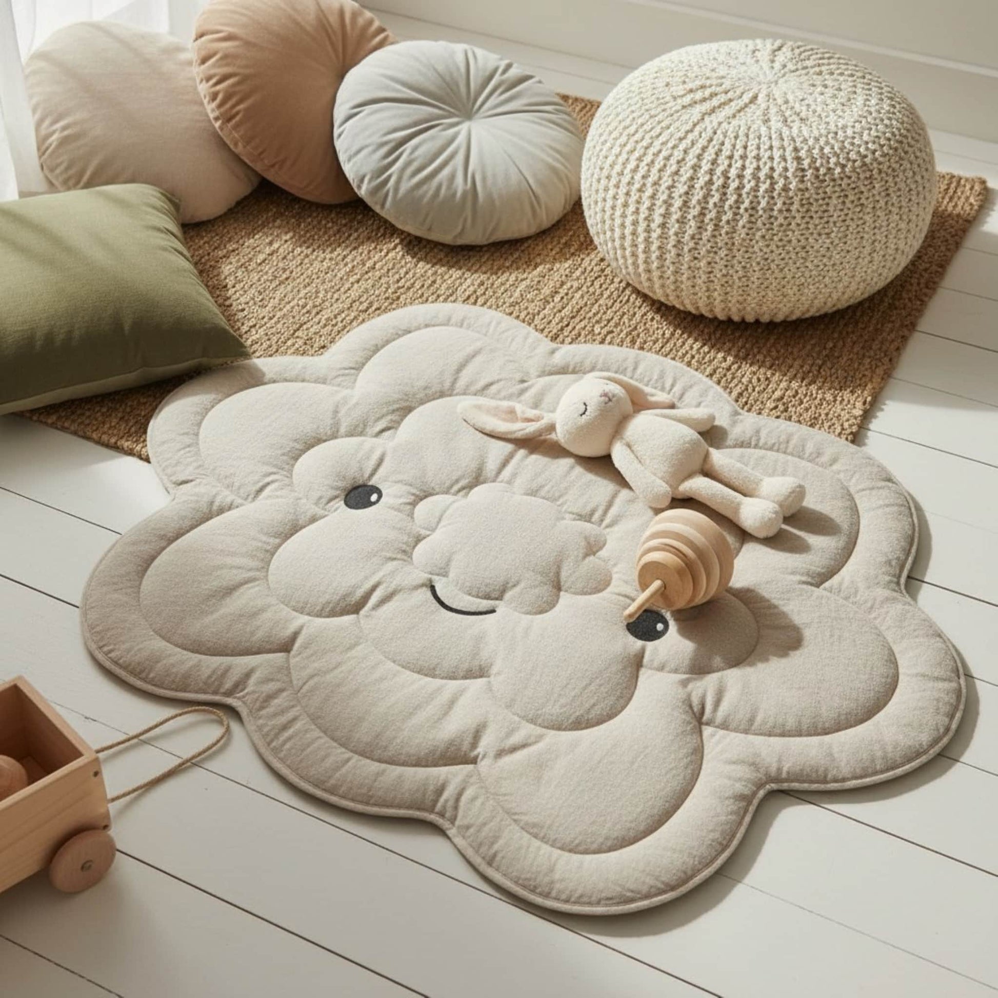 Cloud Kids Play Mat, Natural Linen Baby Play Mat