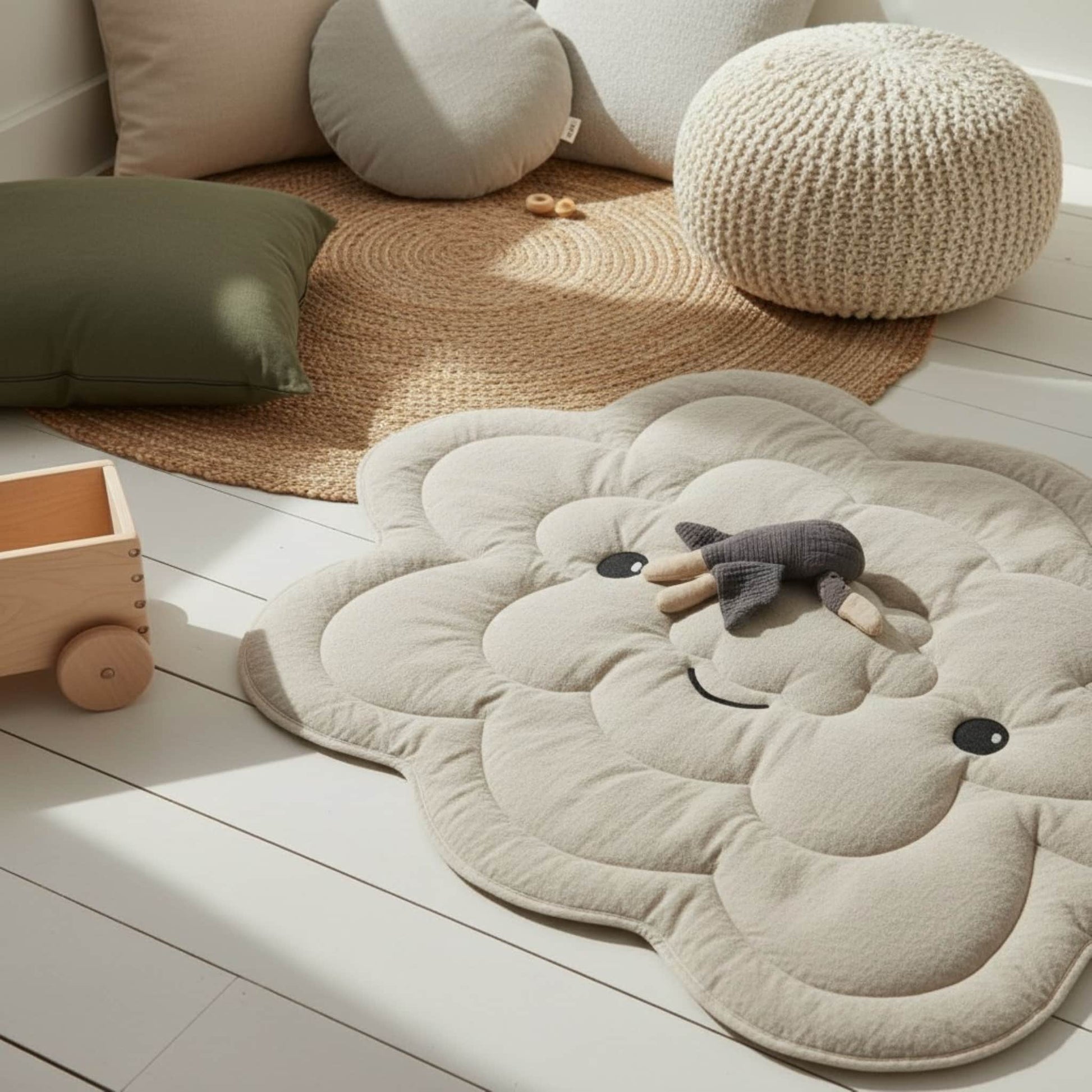 Cloud Kids Play Mat, Natural Linen Baby Play Mat