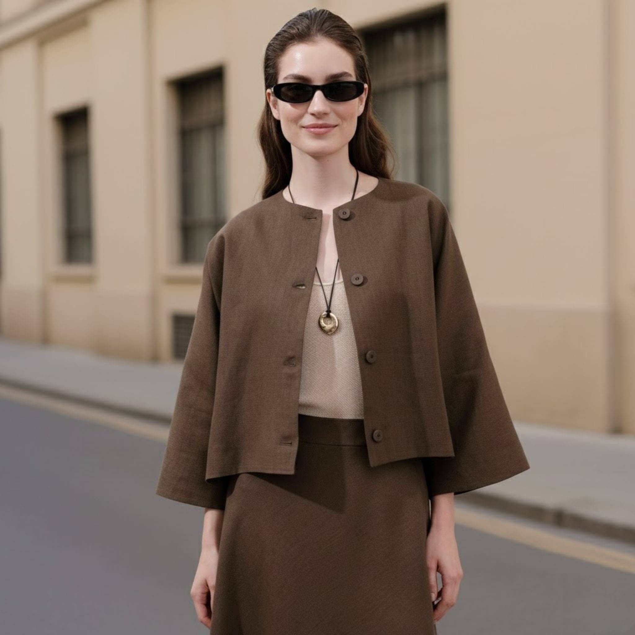 Cropped Linen Jacket, Linen Wide Sleeve Jacket