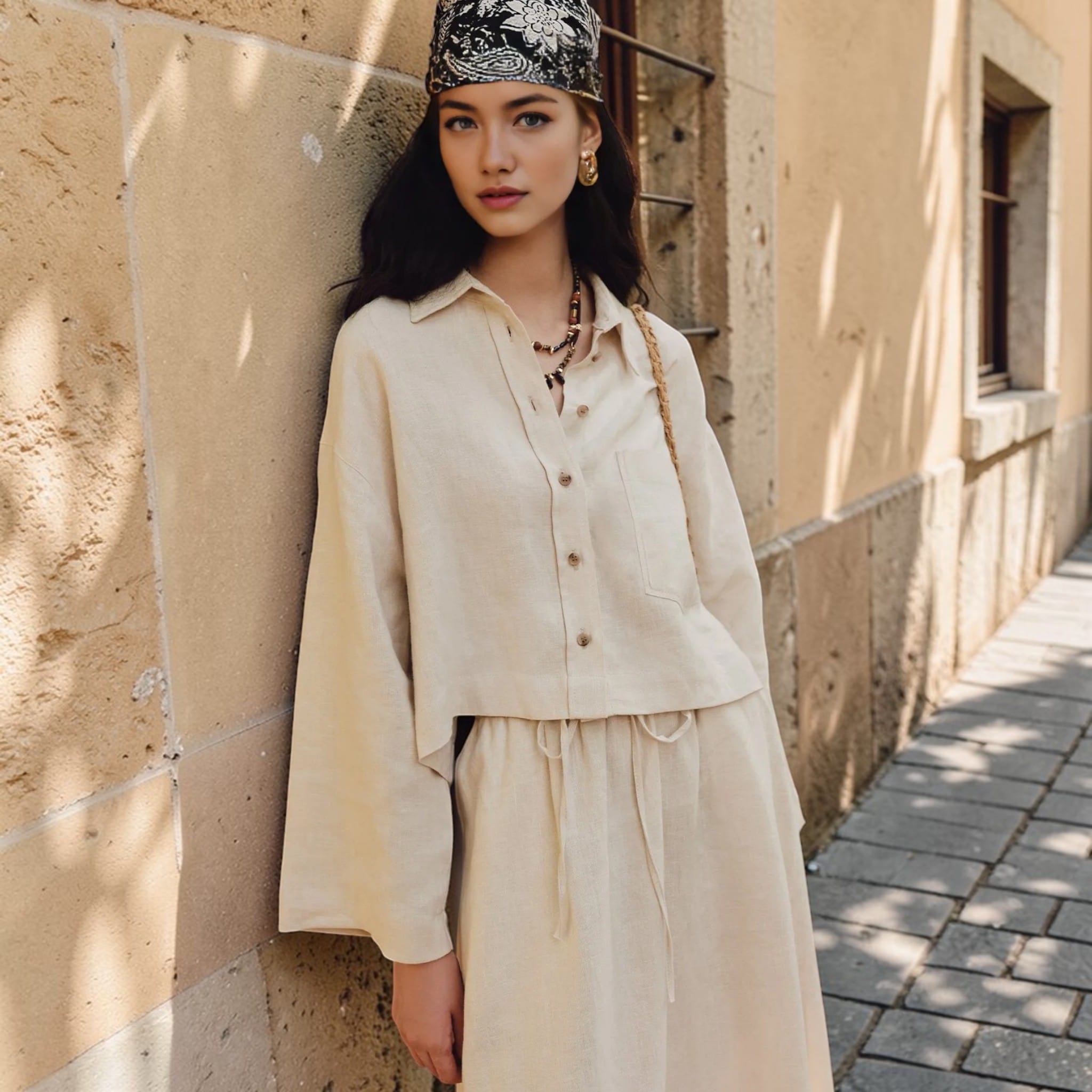 Cropped Linen Shirt, Long Sleeve Cropped Shirt