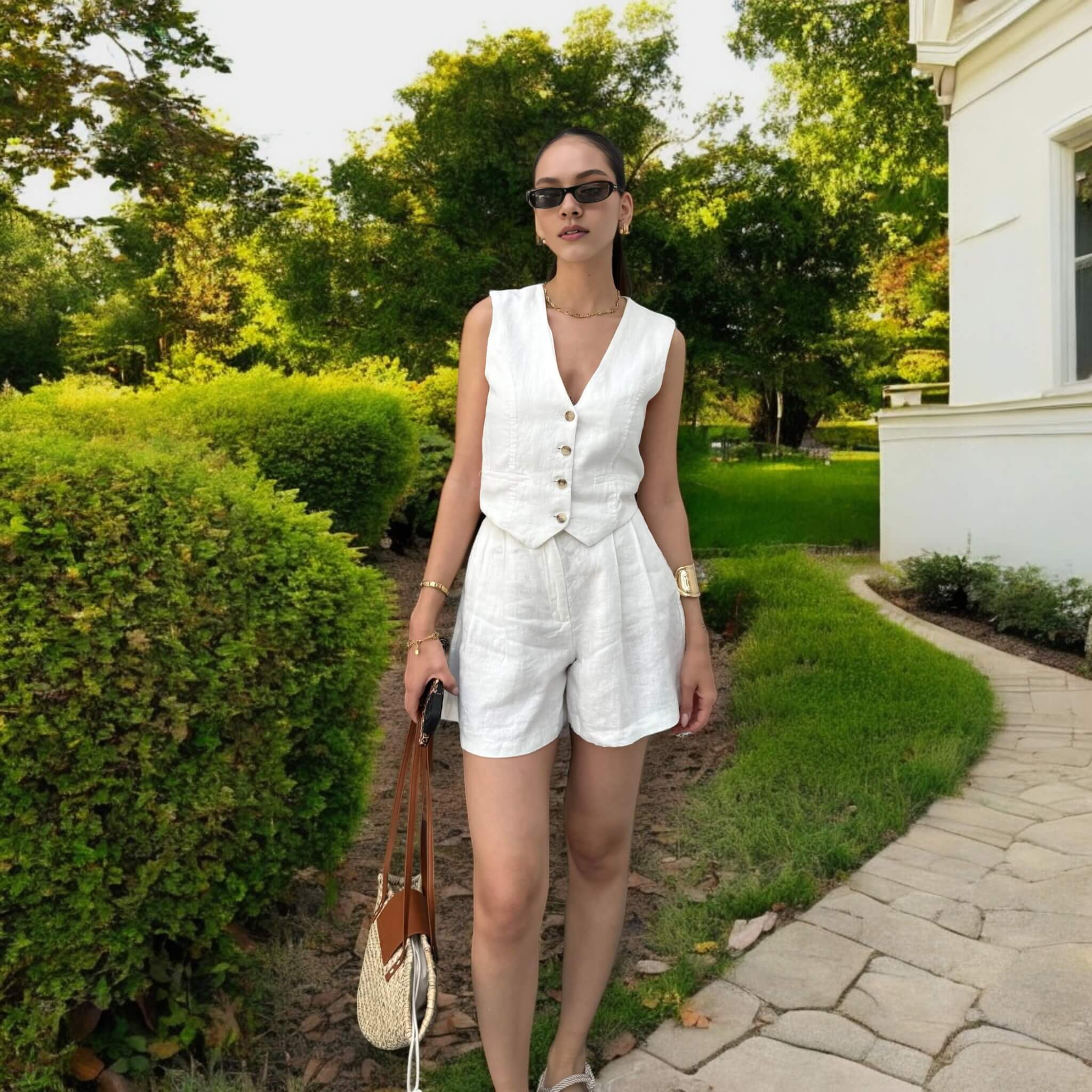 Cropped Linen Vest Top, Fitted Linen Waistcoat