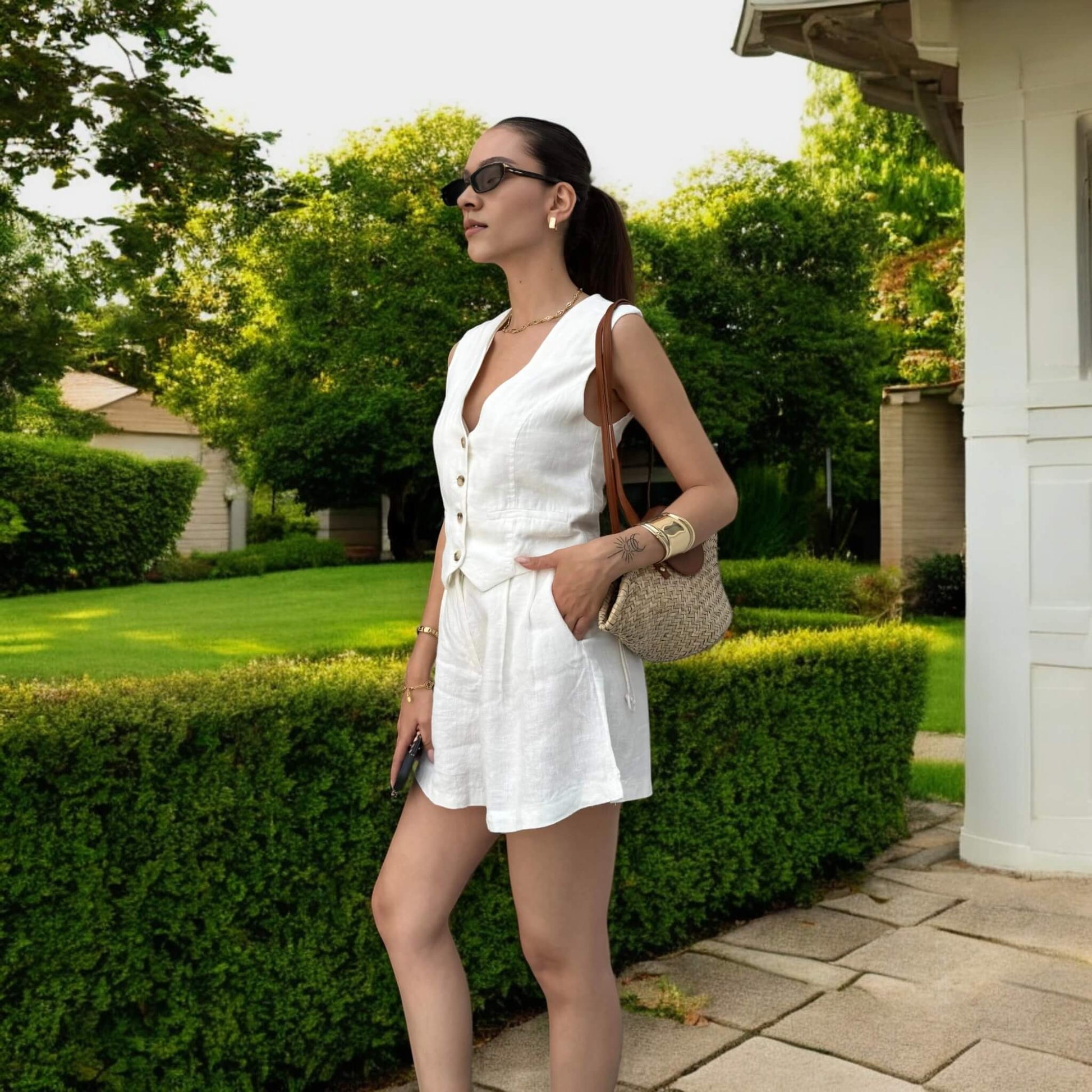 Cropped Linen Vest Top, Fitted Linen Waistcoat